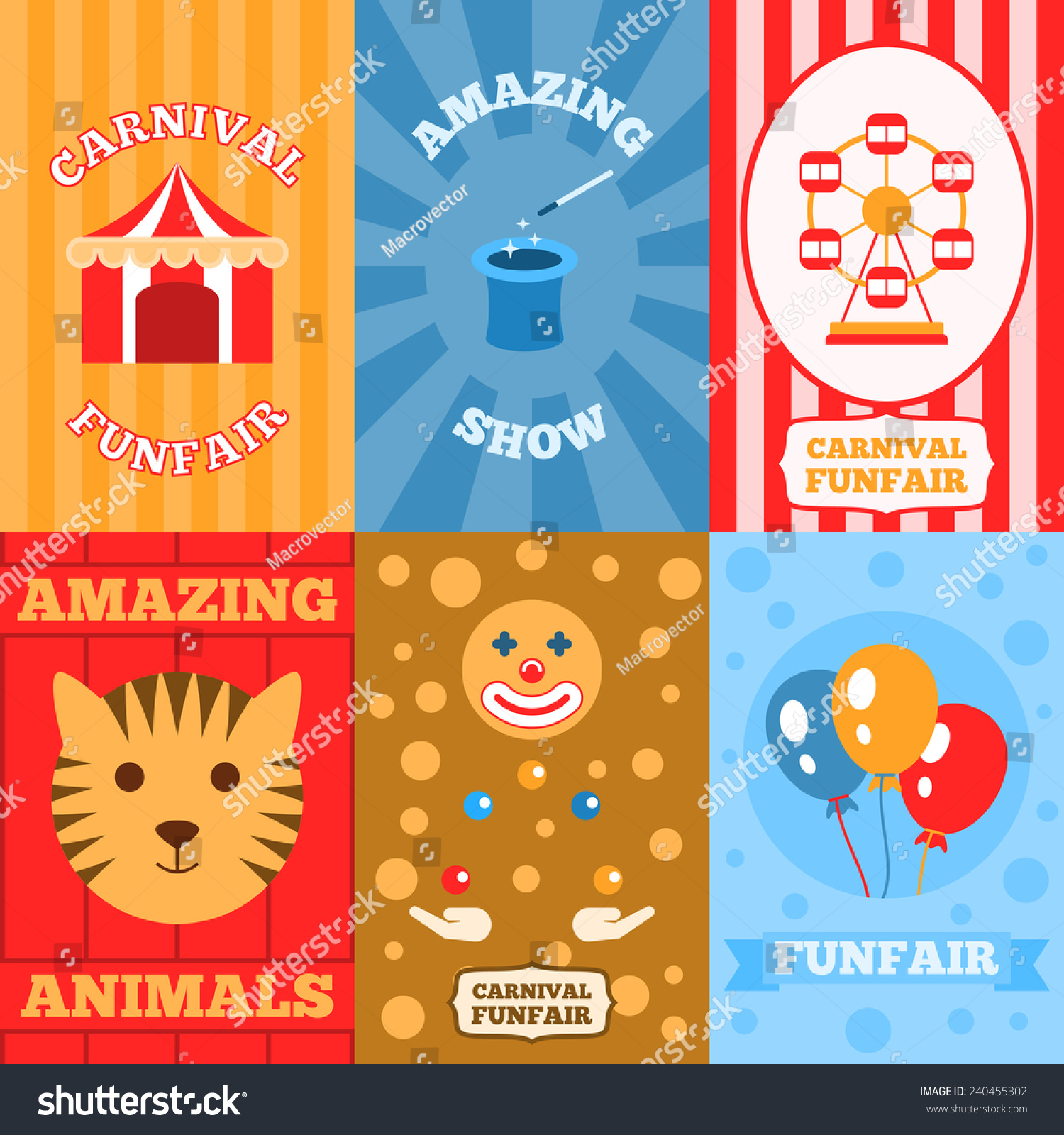 Amusement Park Mini Poster Set With Carnival Funfair Amazing Show ...