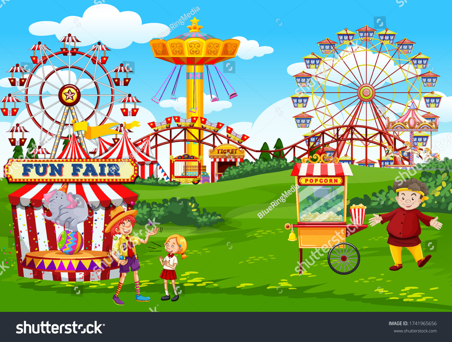 Amusement Park Circus Popcorn Cart Theme Stock Vector (royalty Free 