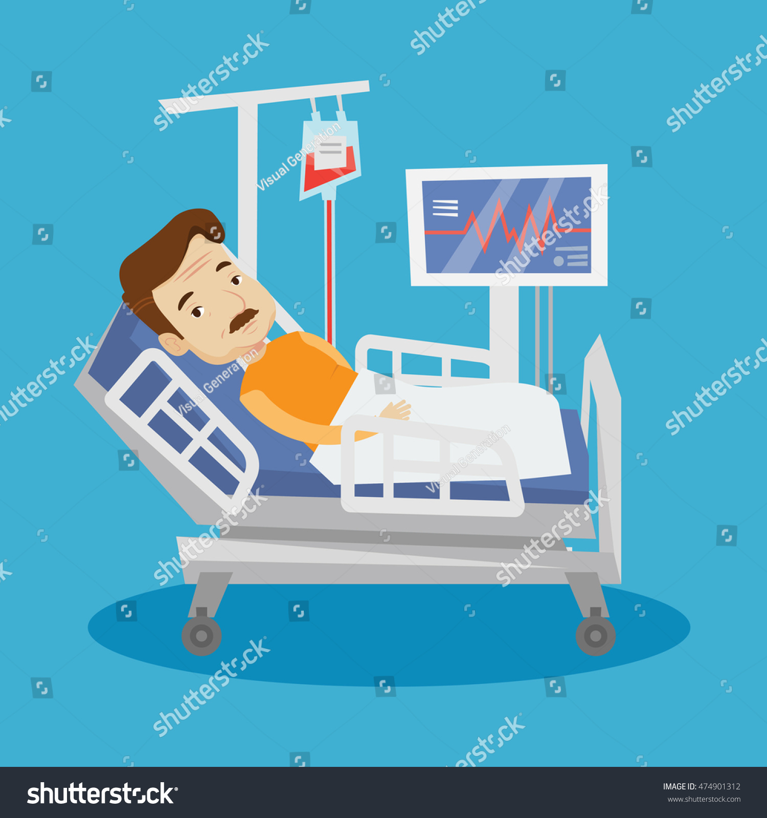 Adult Man Lying Bed Hospital Patient Stock Vector Royalty Free 474901312