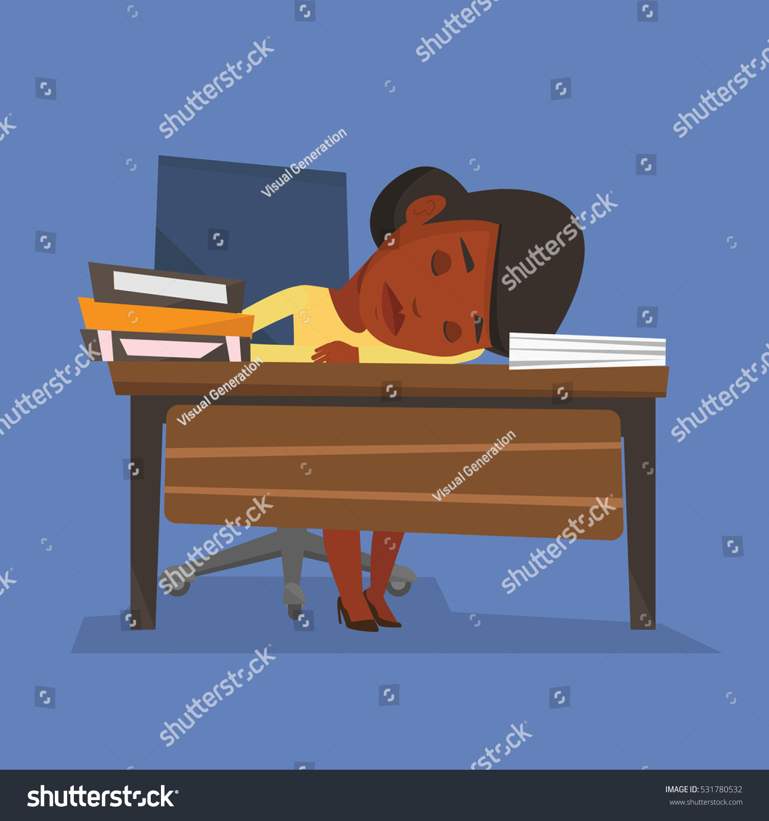 Africanamerican Fatigued Student Sleeping Desk Books Stock Vector