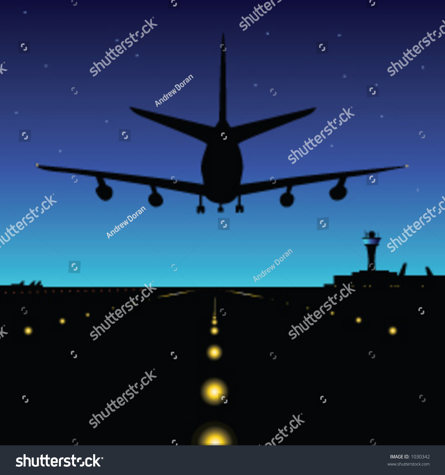 SVG of An airliner comes into land in the early hours - vector illustration svg