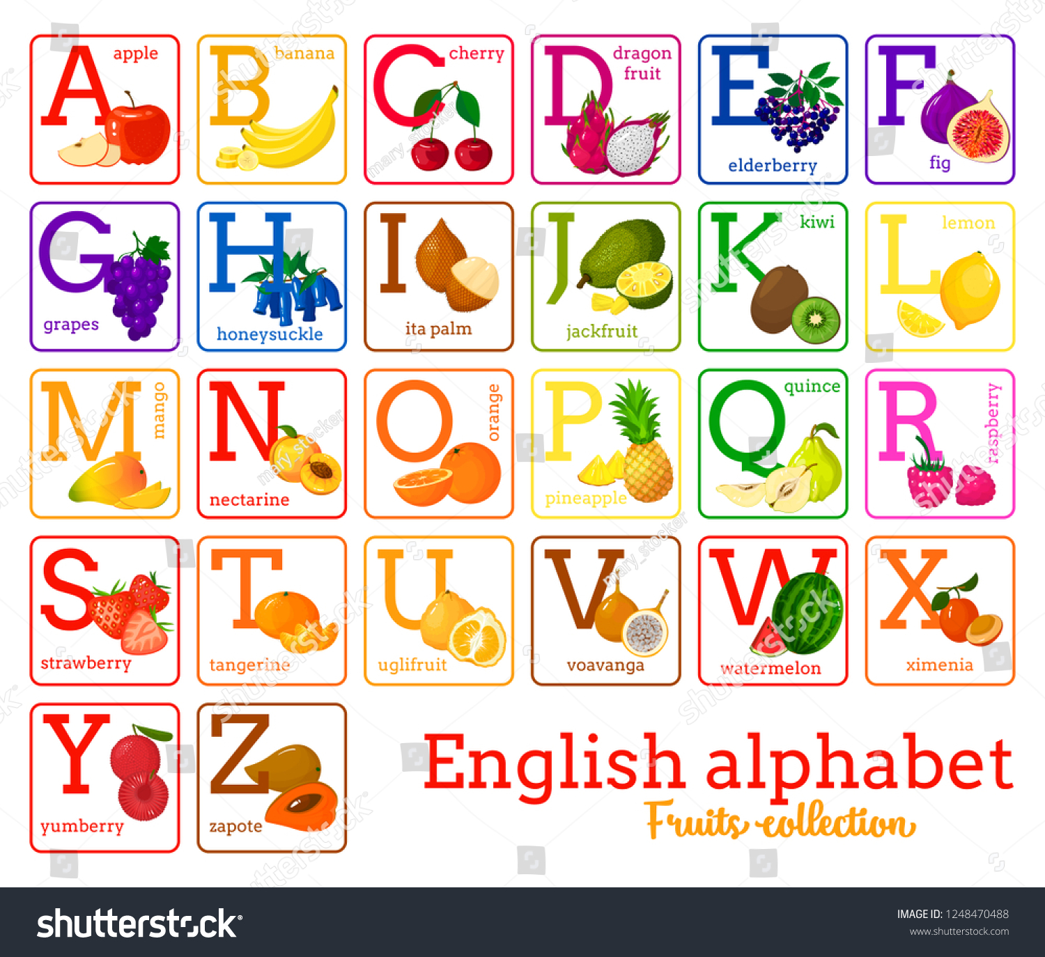 Alphabet Cute Fruits Letters Z Cartoon Stock Vector Royalty Free