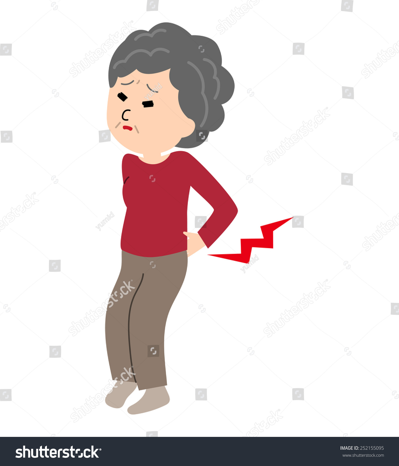 An Elderly Woman Suffering From A Back Pain, Vector Illustration ...