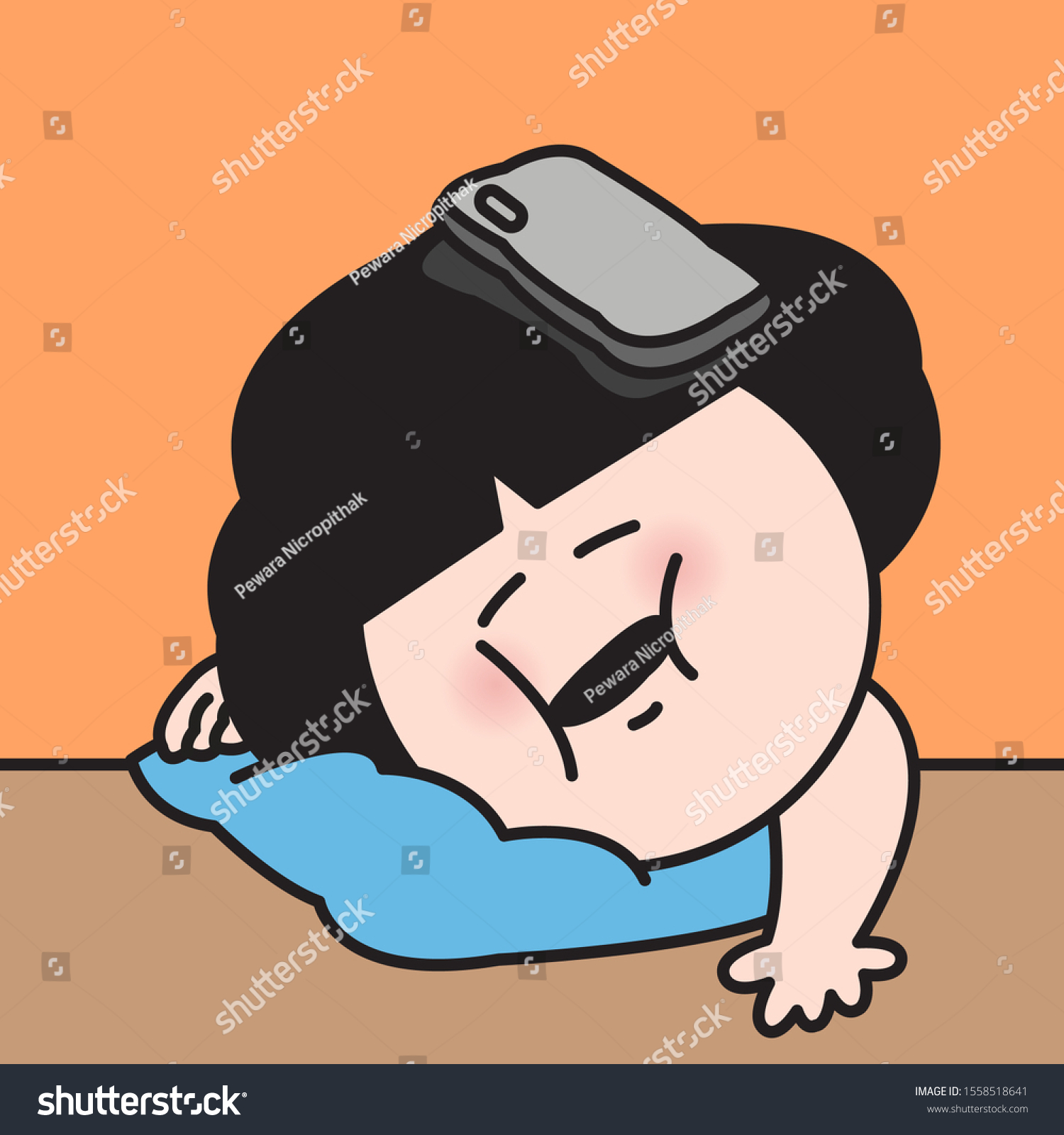 Exhausted Woman Resting Head On Pillow Stock Vector Royalty Free