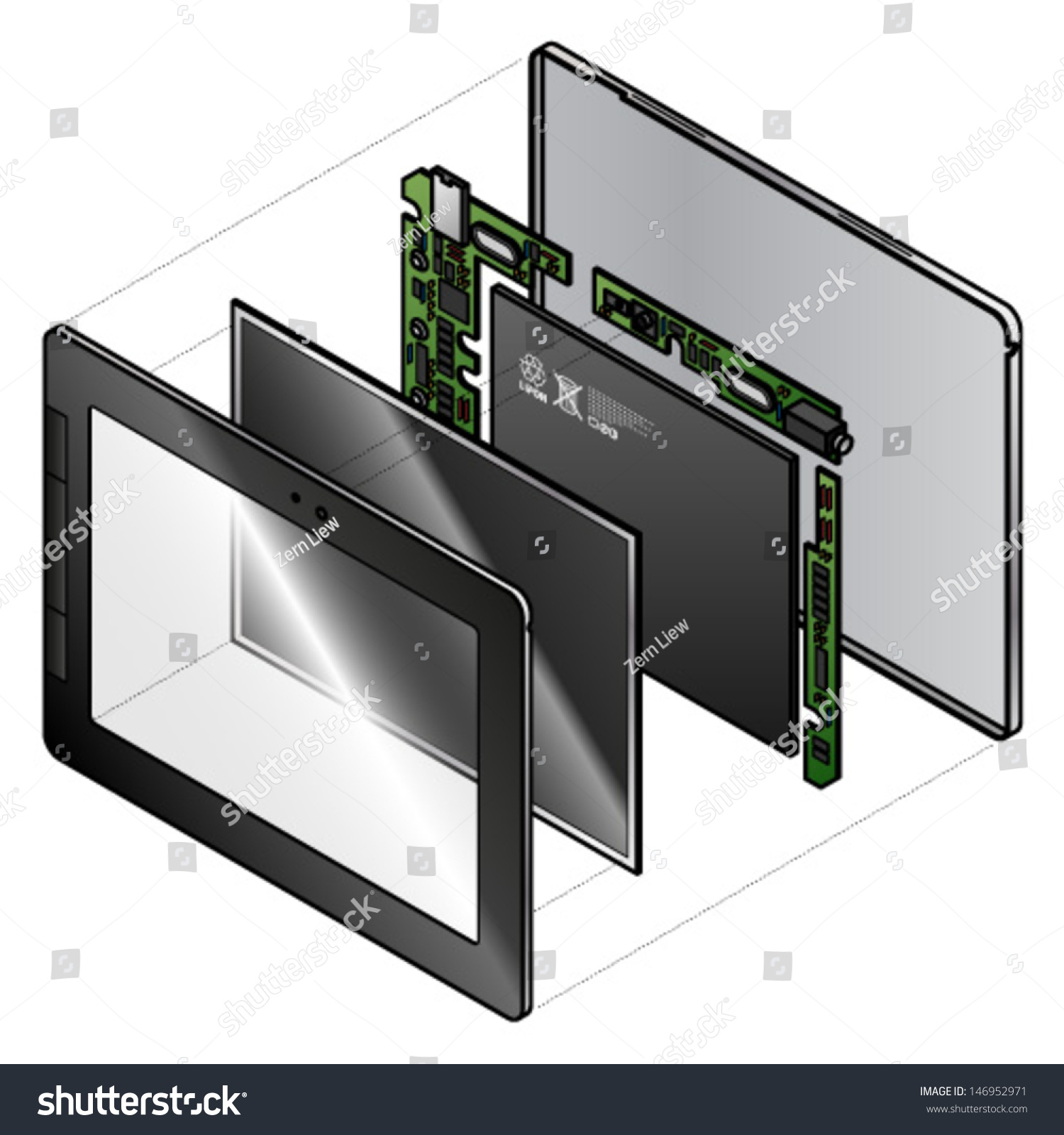 Exploded Diagram Showing Internal Components Tablet เวกเตอร์สต็อก