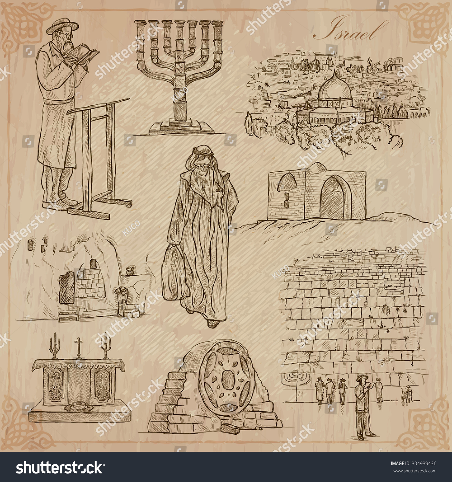 SVG of An hand drawn collection, Travel - ISRAEL. Description, Vector freehand sketches. Editable in layers and groups. Background is isolated. (Things, buildings, etc. are named inside the file. svg