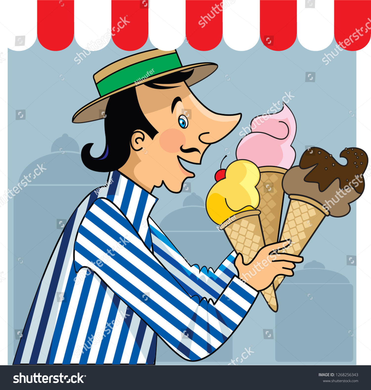 Ice Cream Man Selling Ice Cream Stock Vector Royalty Free