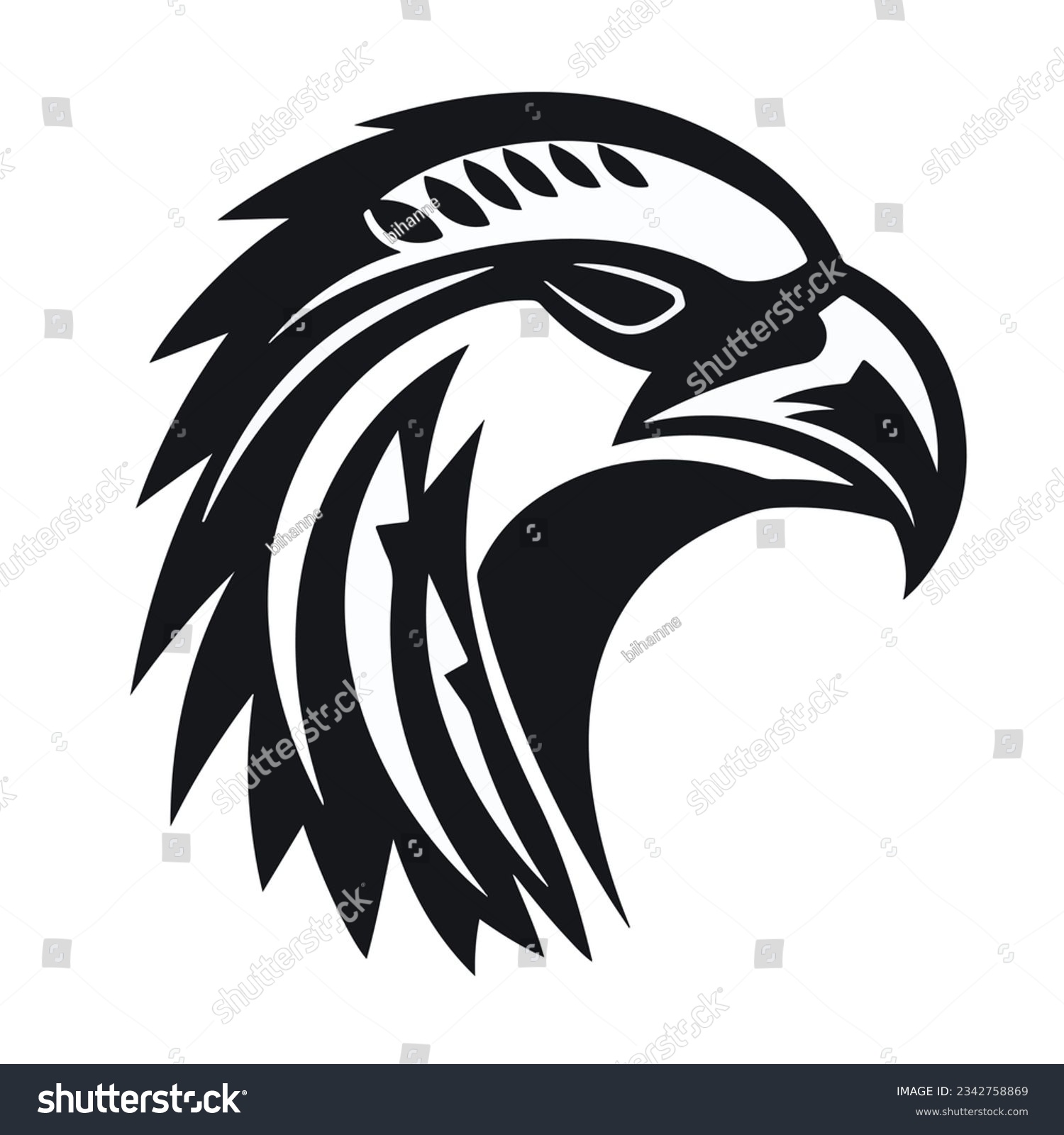 SVG of an icon svg of a head of an eagle no shadow black and white simple abstract shaman svg