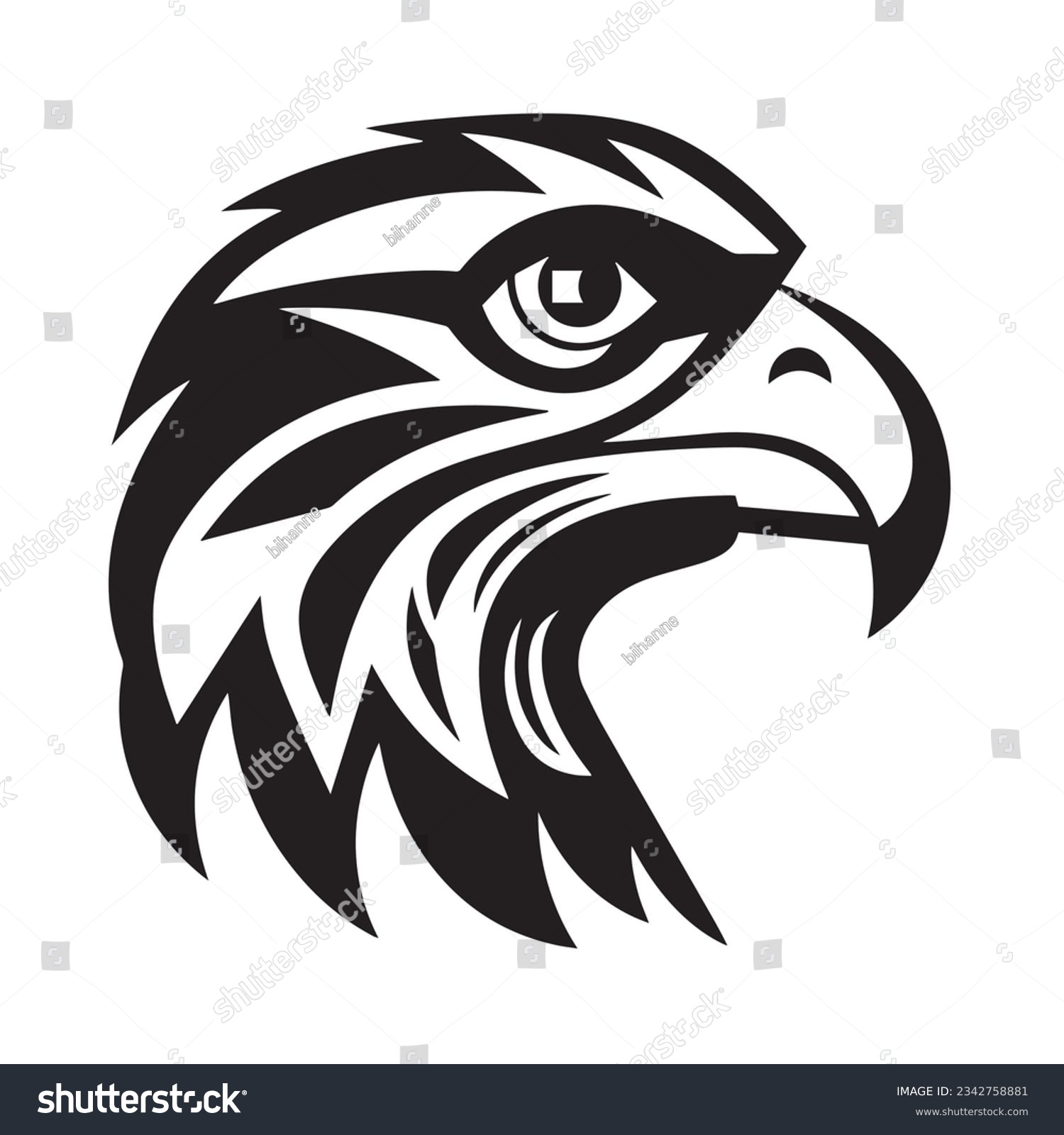 SVG of an icon svg of a head of an eagle no shadow black and white simple abstract shaman svg