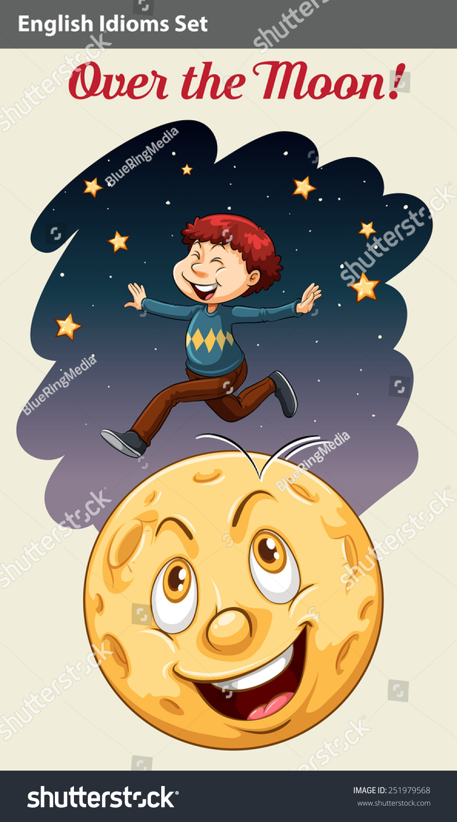 Idiom Showing Boy Over Moon On Stock Vector Royalty Free 251979568