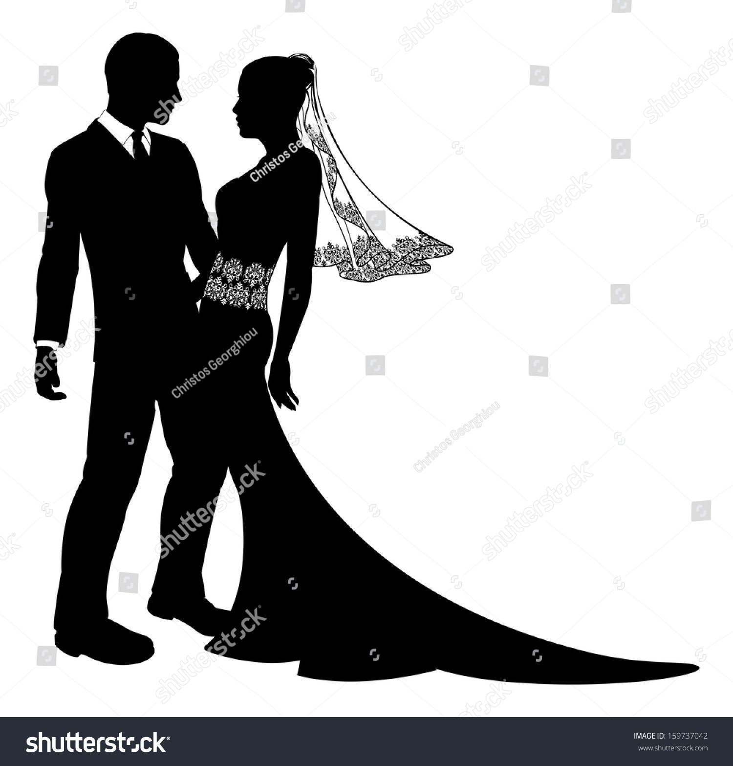 Illustration Bride Groom Wedding Couple Silhouette Stock Vector ...