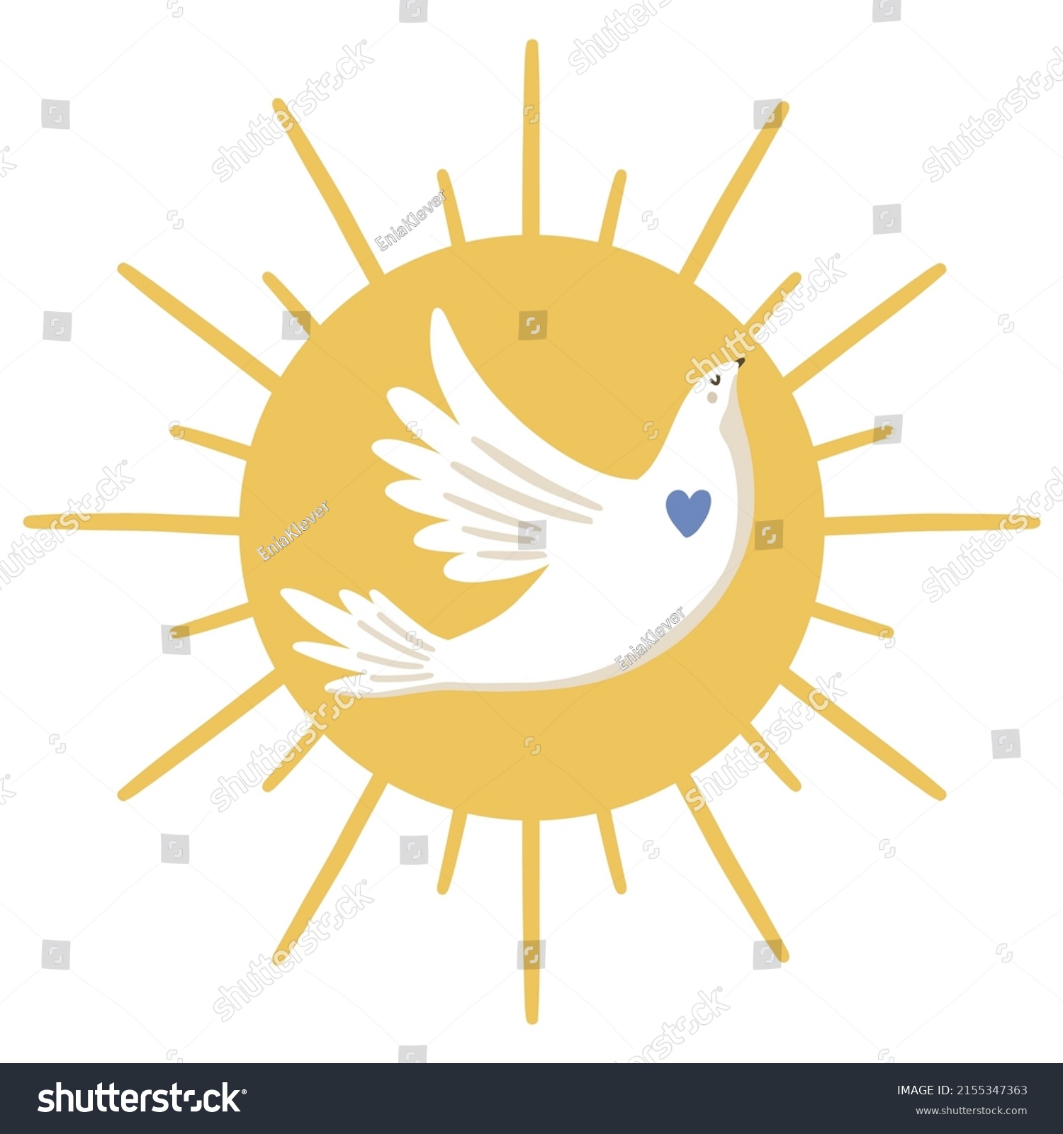 Illustration Dove Flying Against Backdrop Sun Stock Vector (Royalty ...