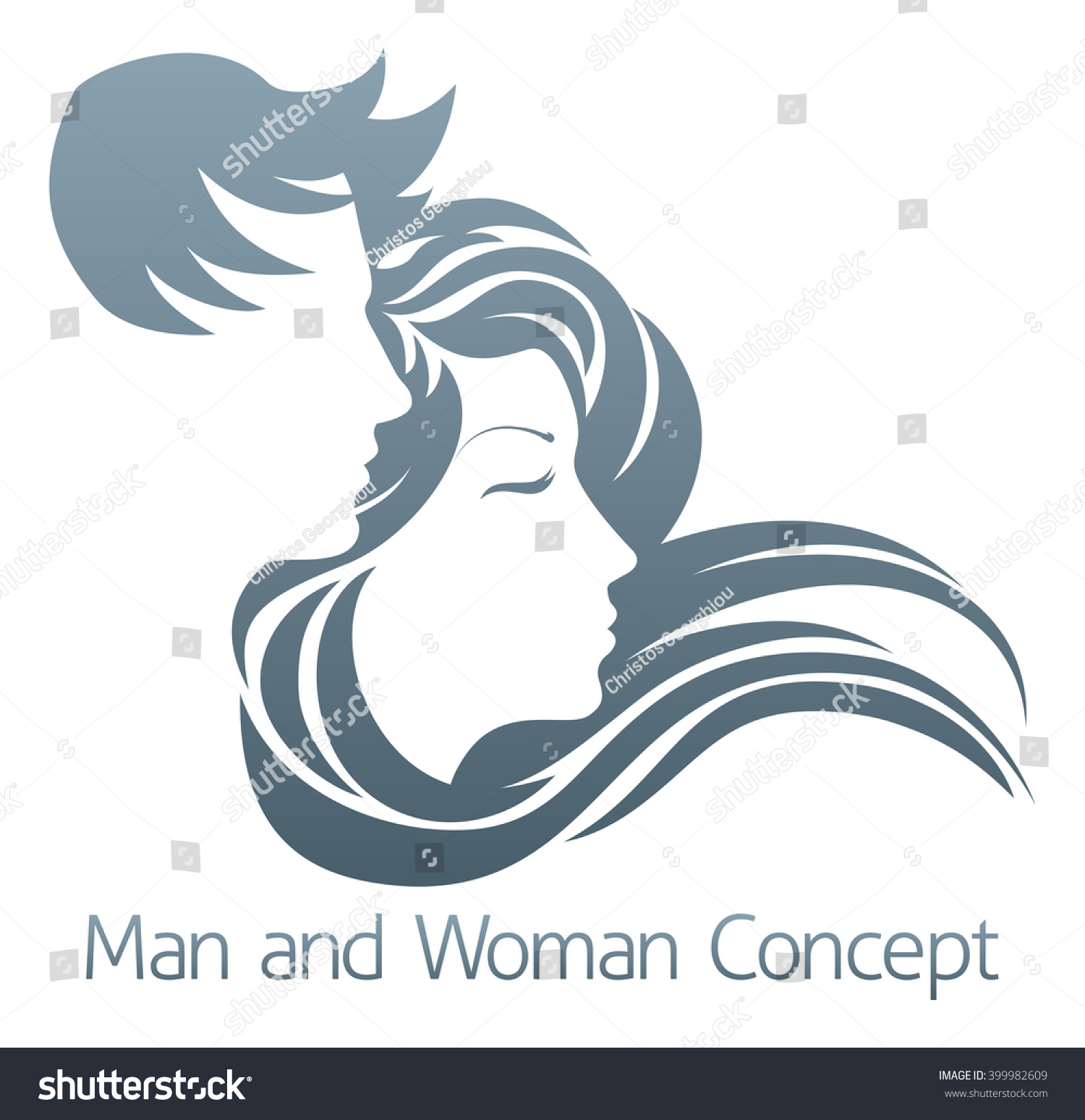 Illustration Handsome Man Beautiful Woman Flowing Stock 