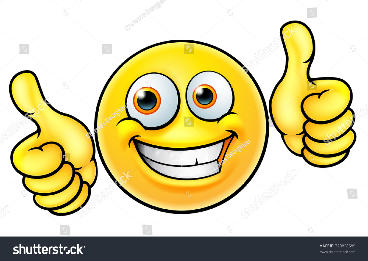 An illustration of a happy smiling emoji emoticon character giving a double thumbs up