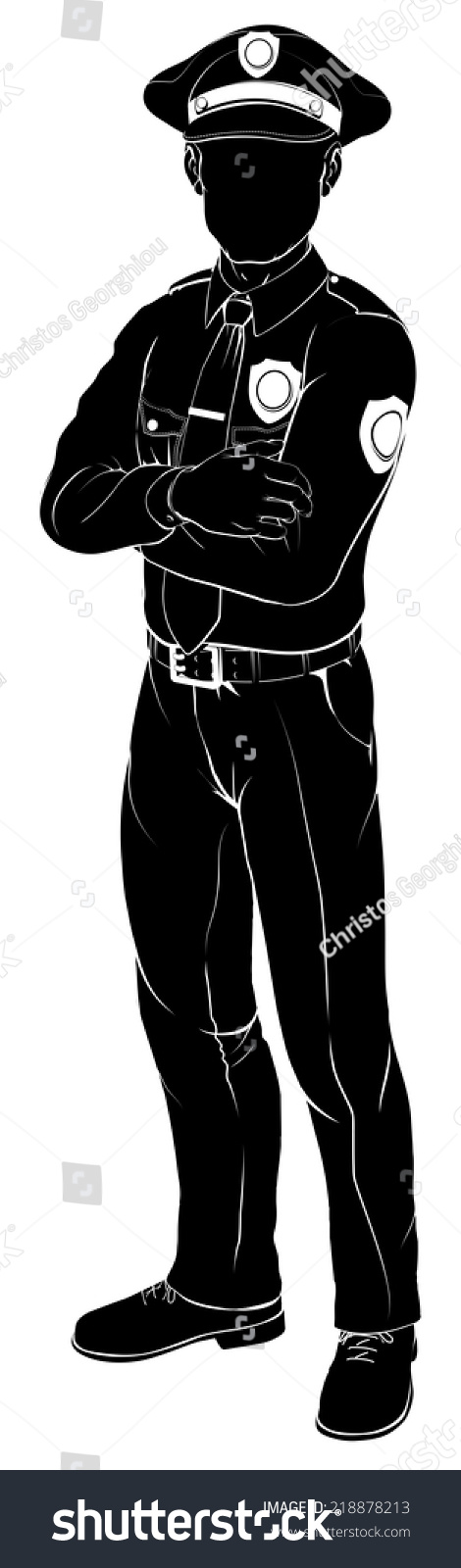 Illustration Policeman Police Officer Standing Arms Stock Vector ...