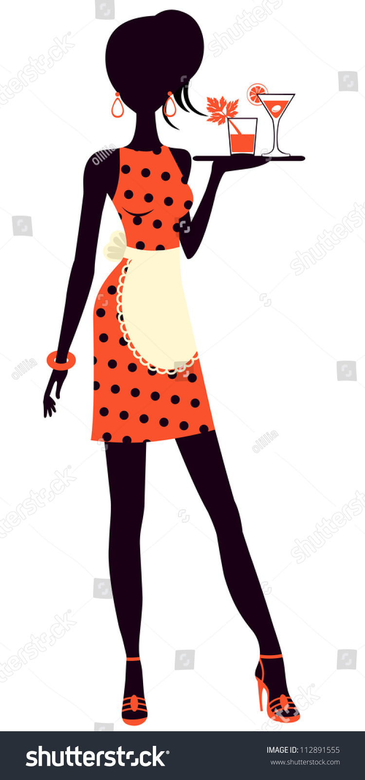 Illustration Waitress Holding Cocktails Stock Vector Royalty Free