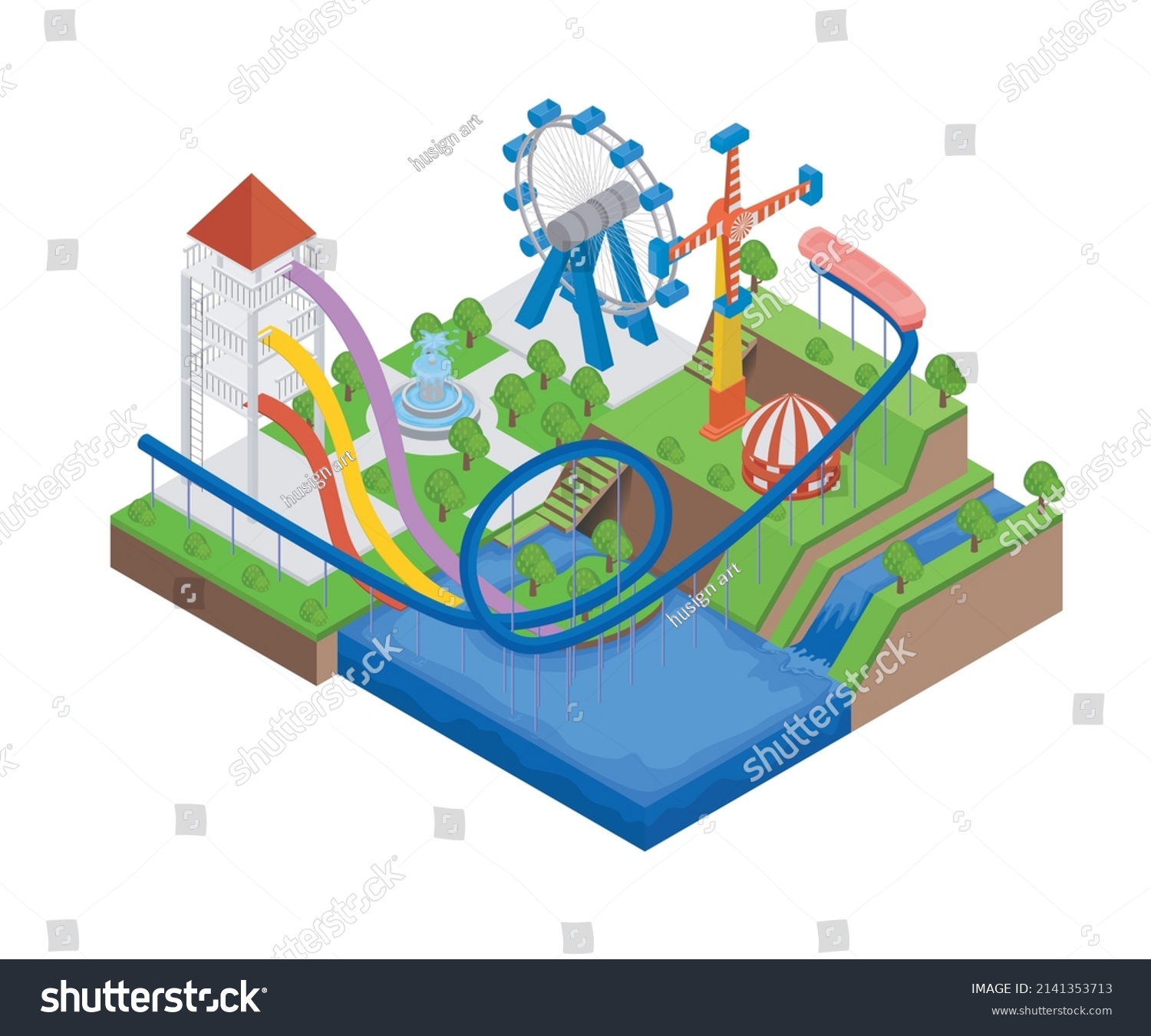 Illustration Amusement Park Layout Stock Vector (Royalty Free ...