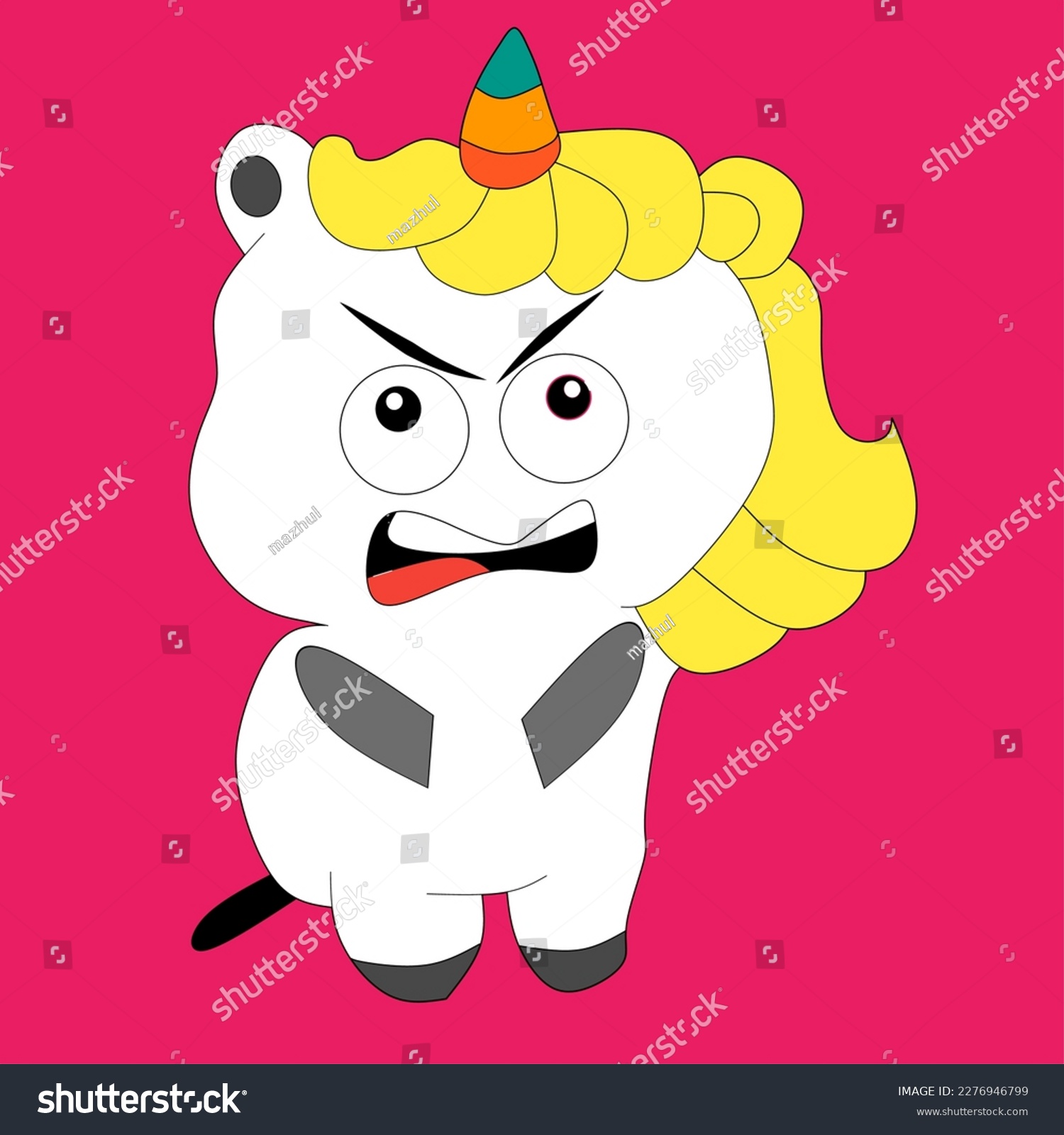 SVG of an illustration of an angry unicorn cartoon image on a bright color background svg