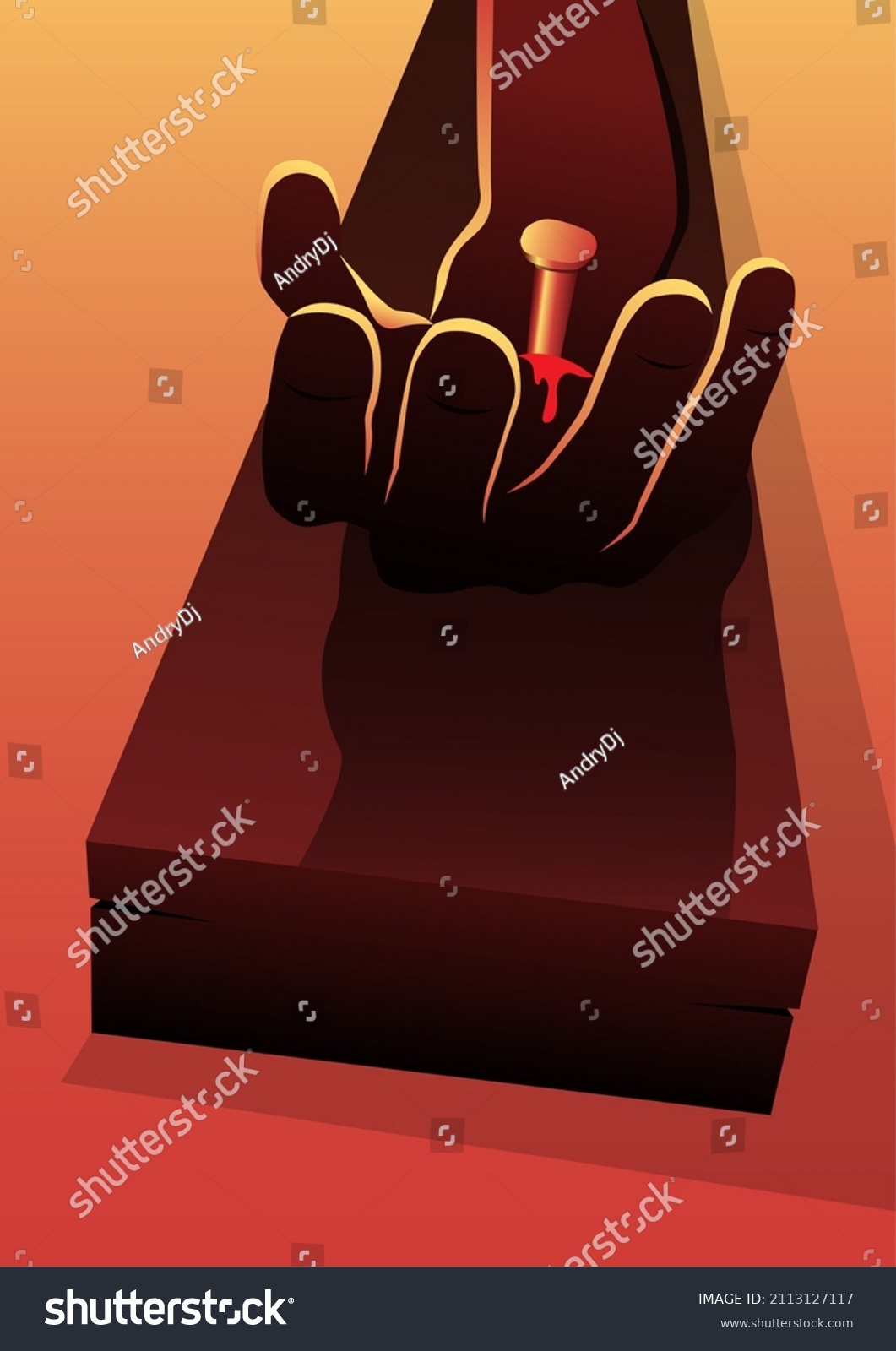 Illustration Hand Jesus Christ Nailed Cross Stock Vector Royalty Free 2113127117 6333