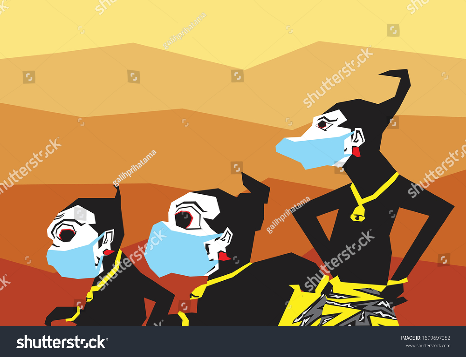 SVG of An illustration of member from Punakawan, Gareng, Bagong and Petruk are wearing mask. Punakawan figures is very well known in the world of Wayang, one of Indonesia's unique traditions. svg