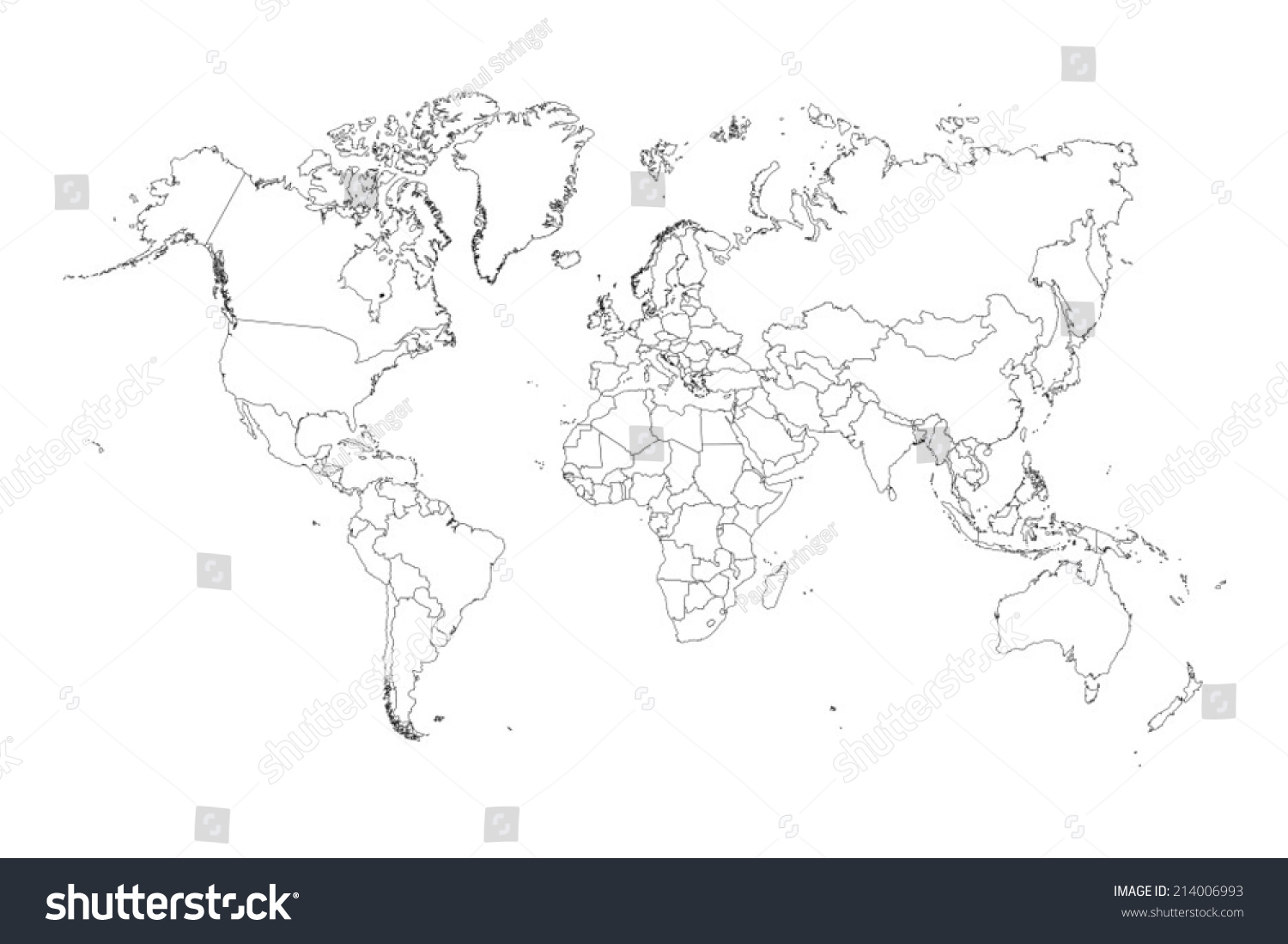 An Illustration Of Very Fine Outline Of The World (With Country Borders ...