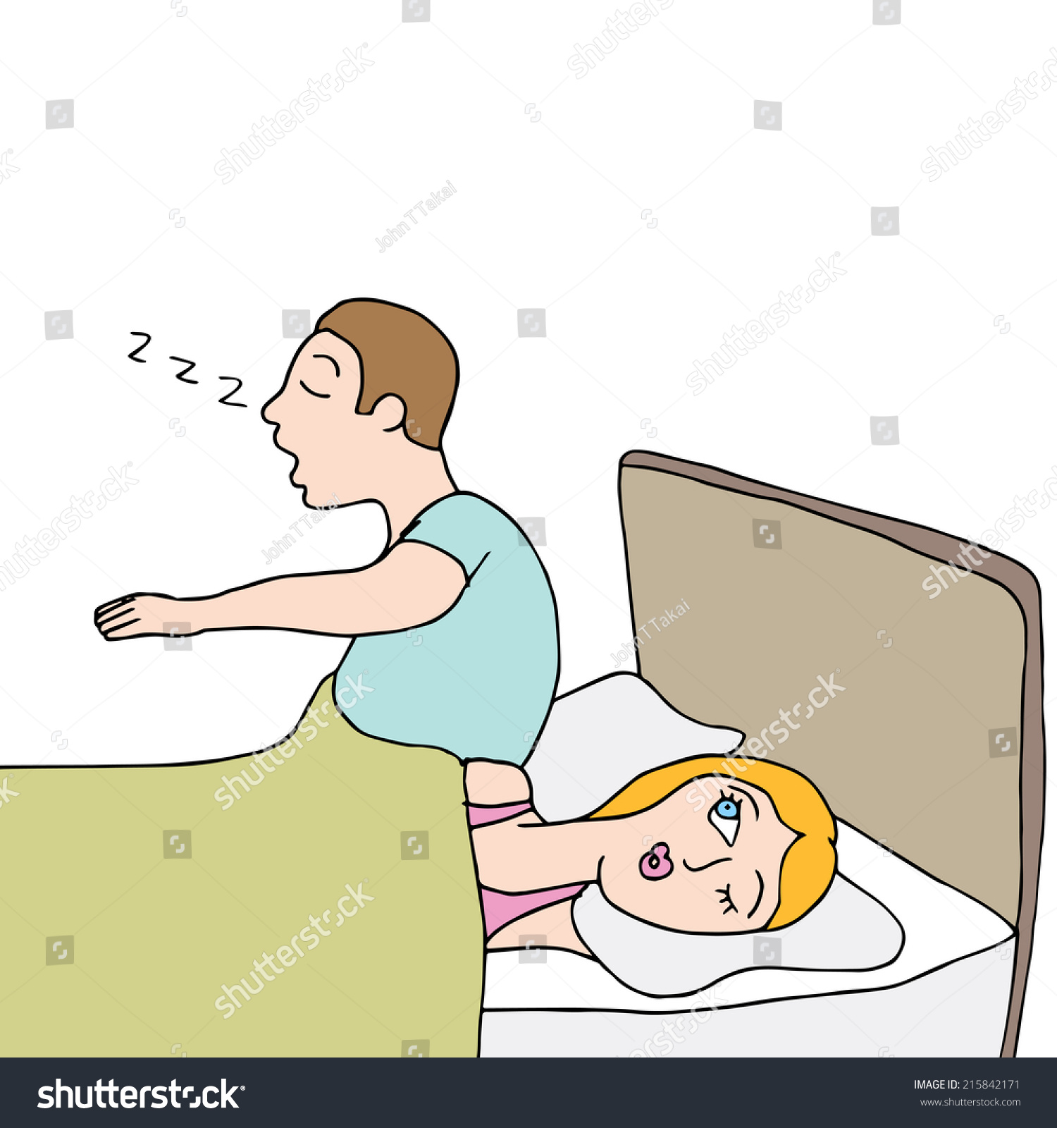 An Image Of A Sleep Walking Man In Bed With His Wife. Stock Vector ...