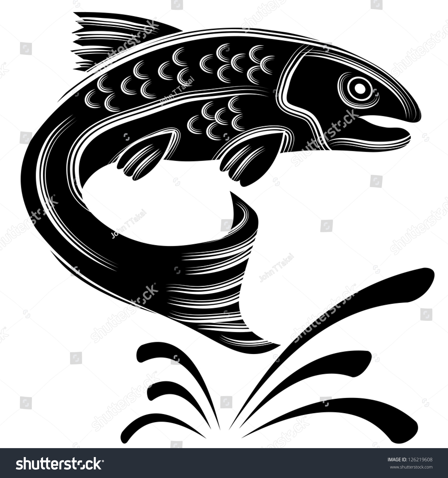 An Image Of A Trout Fish Jumping Out Of The Water. Stock Vector ...