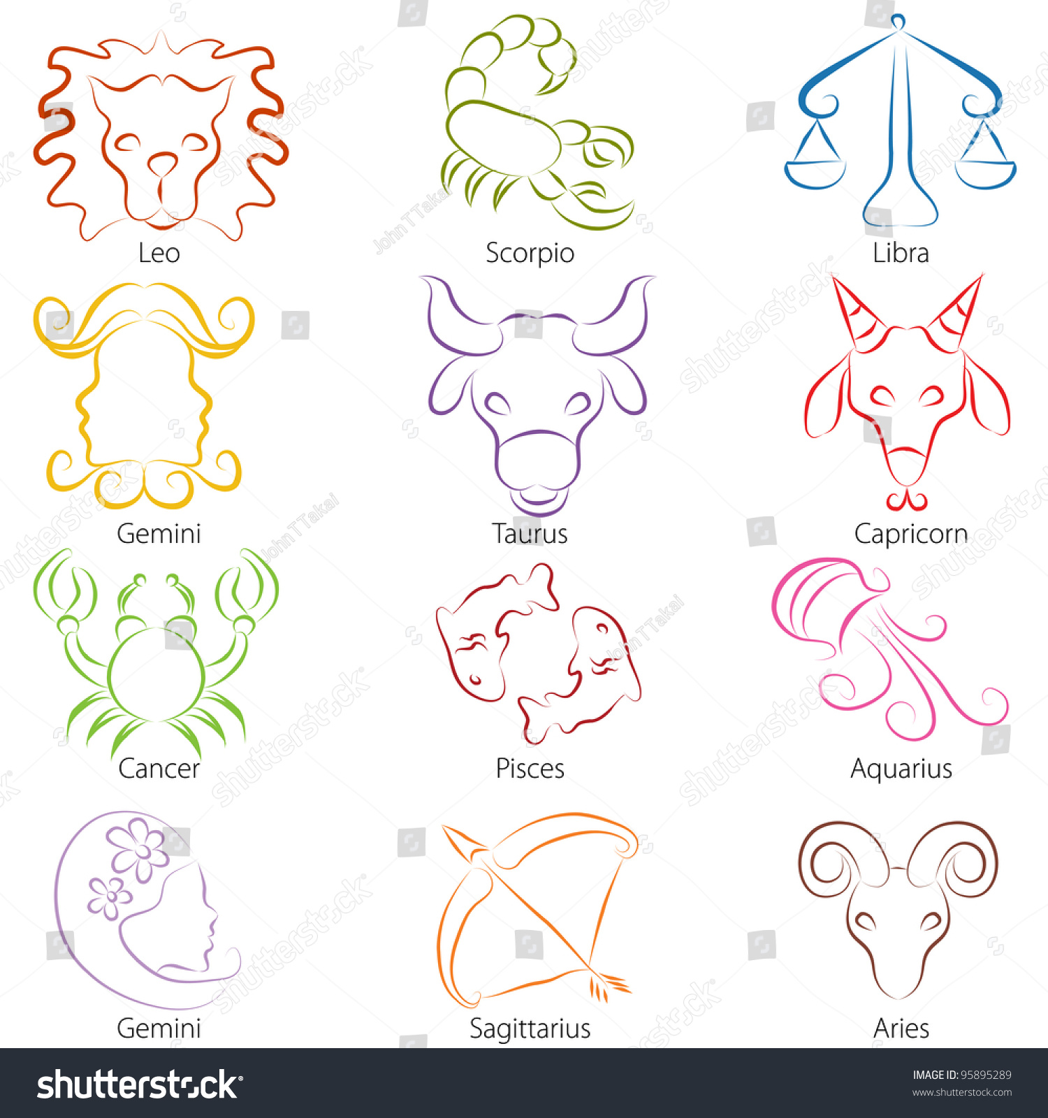 An Image Of A Zodiac Sign Line Art. Stock Vector Illustration 95895289 ...