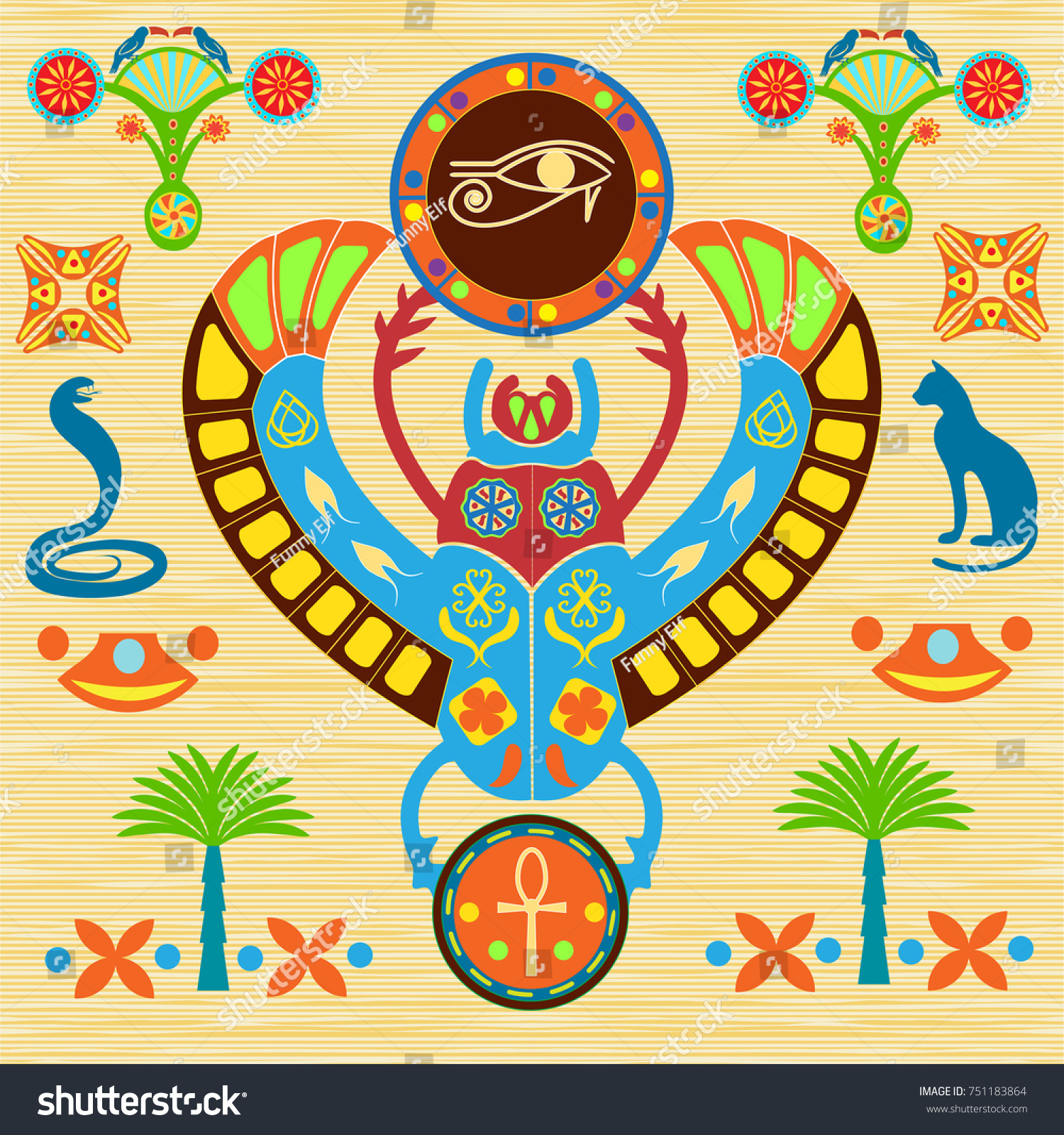 Image Ancient Egyptian Scarab Signs Eye Stock Vector Royalty Free