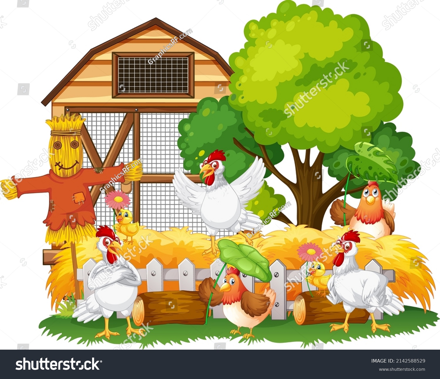 Isolated Scene Group Chickens Cartoon Style Stock Vector (Royalty Free ...