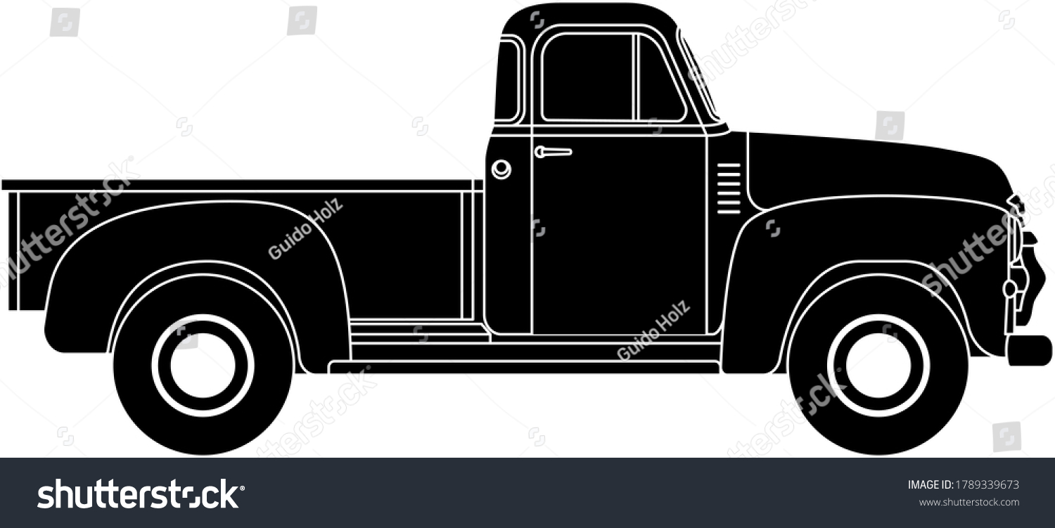 SVG of An old American pick-up with a large loading area svg