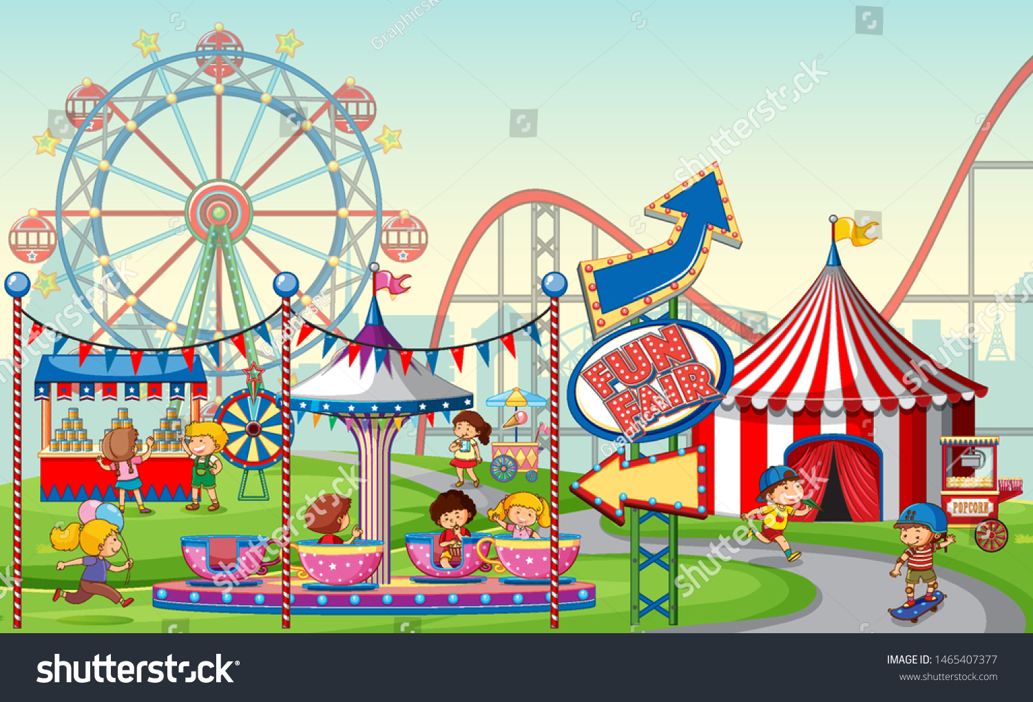 Outdoor Funfair Scene Kids Illustration Stock Vector (Royalty Free ...