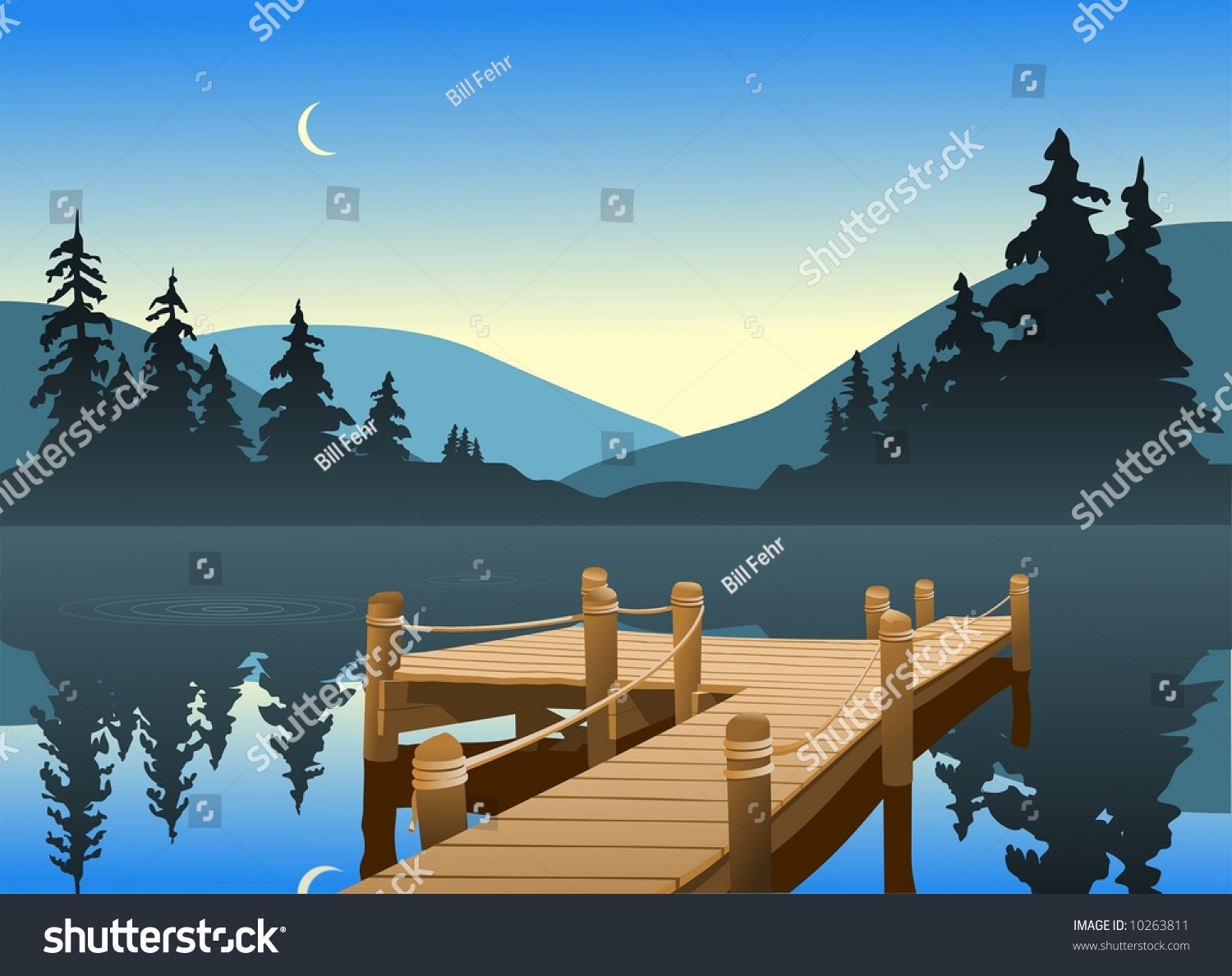 Outdoor Scene Fishing Dock On Quiet Stock Vector 10263811 - Shutterstock