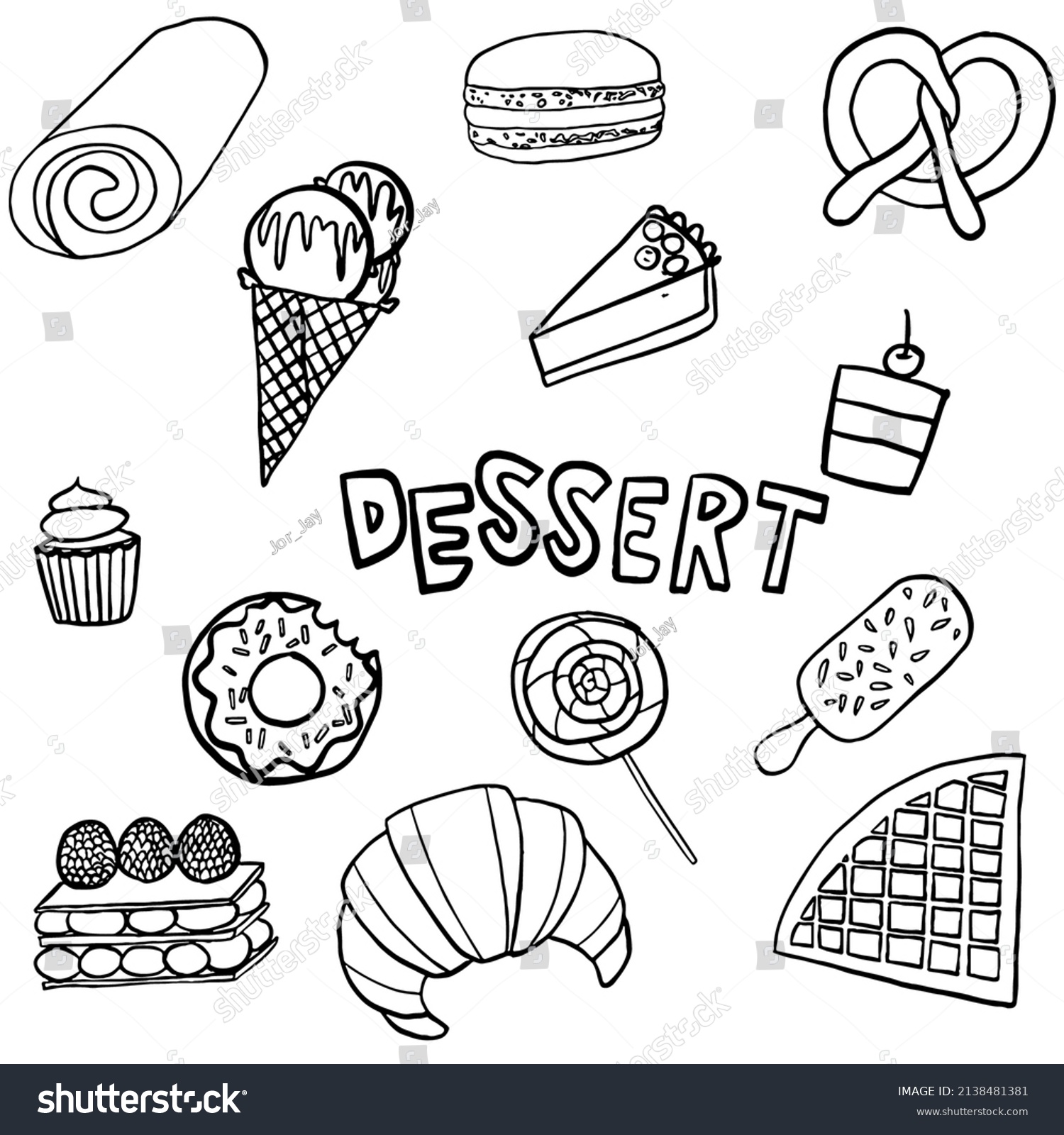 Outline Drawing Dessert Black Ink Isolated Stock Vector (Royalty Free ...