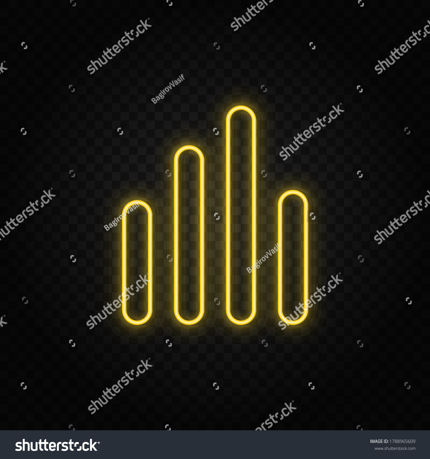 SVG of analytics, bar chart yellow neon icon .Transparent background. Yellow neon vector icon svg