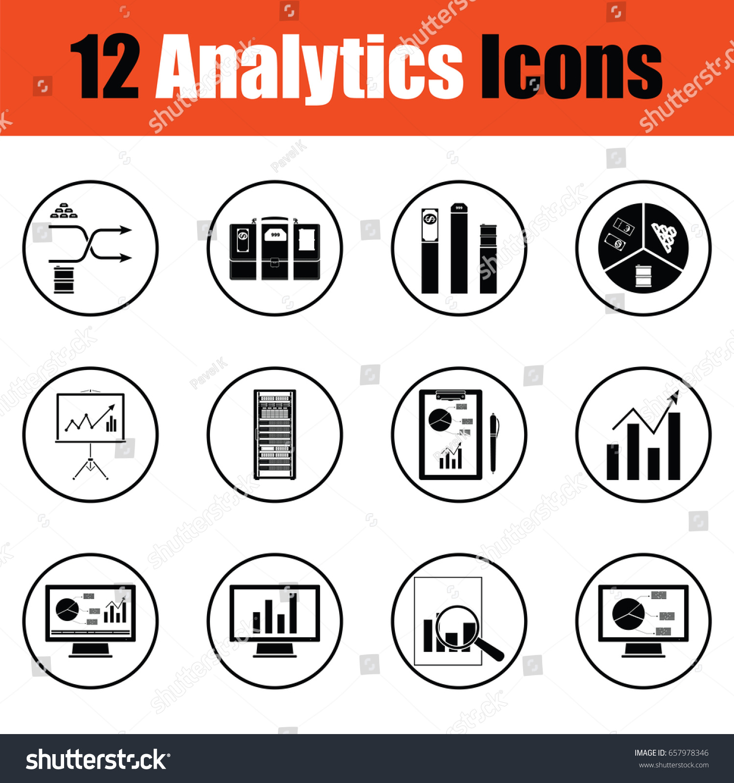 Analytics Icon Set Thin Circle Design Stock Vector (Royalty Free ...