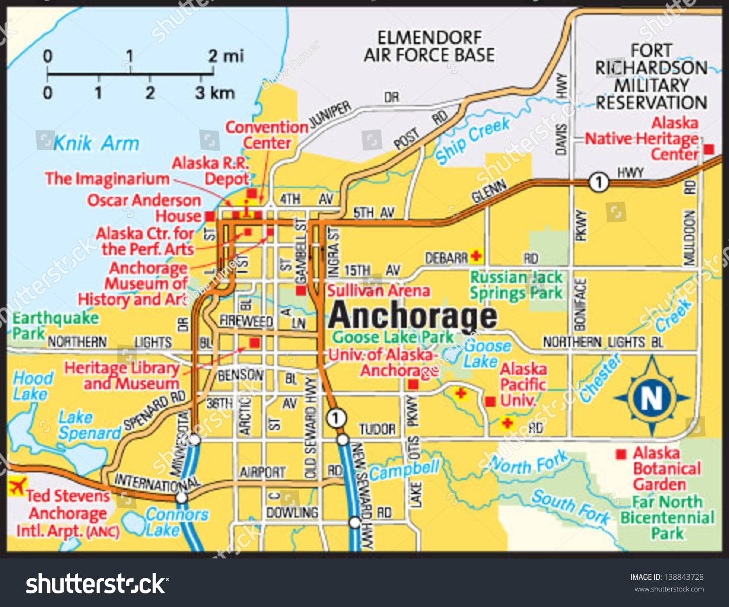 Anchorage Alaska Area Map Stock Vector Royalty Free 138843728