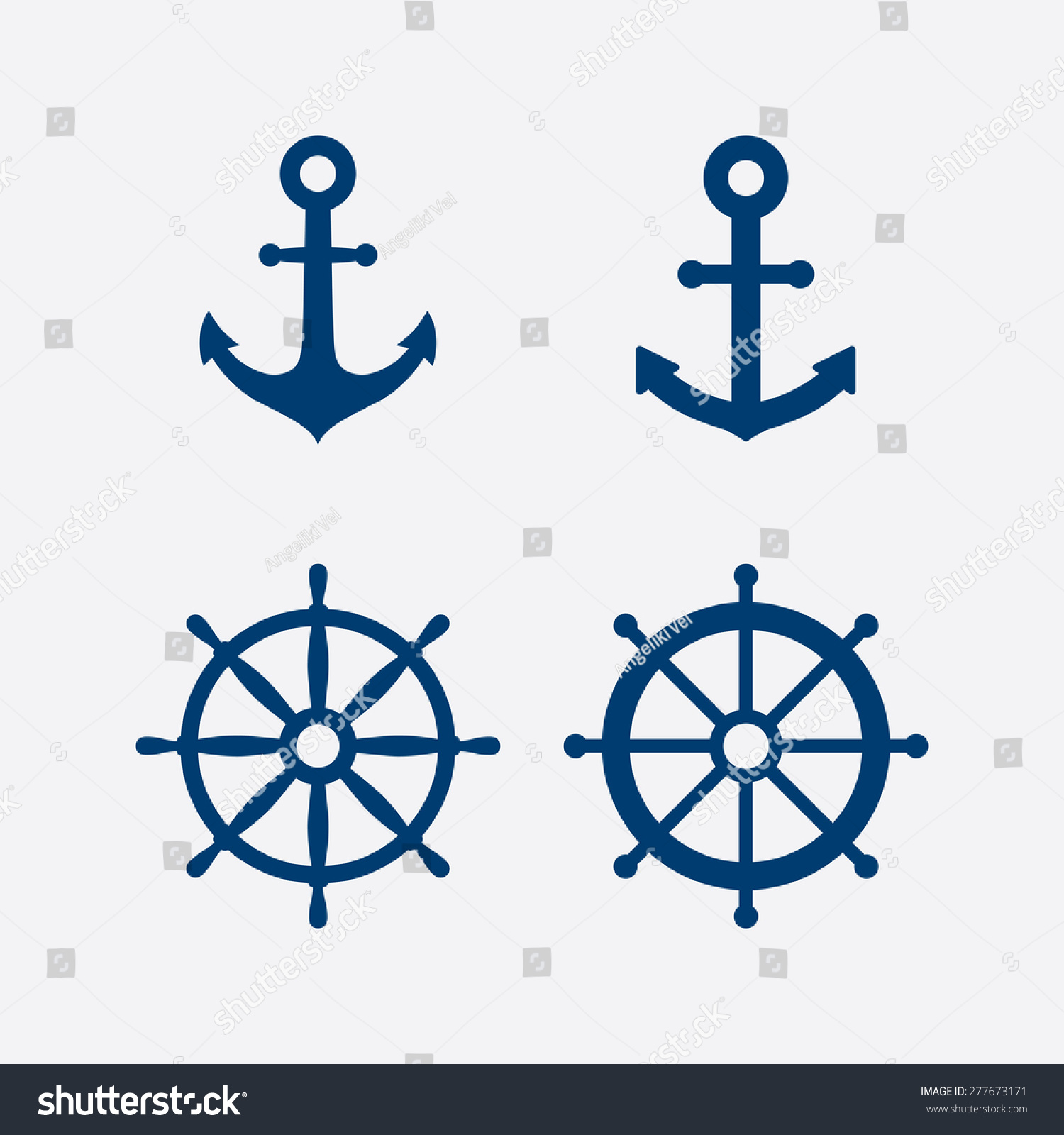 SVG of Anchors and steering wheel / ship wheel icons set - Nautical symbols. Vector illustration svg