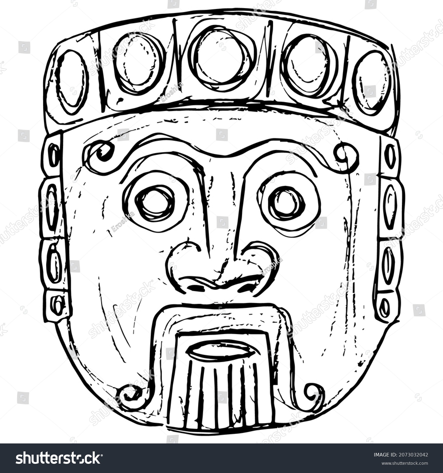 Ancient Aztec Human Mask God Tlaloc Stock Vector (Royalty Free) 2073032042