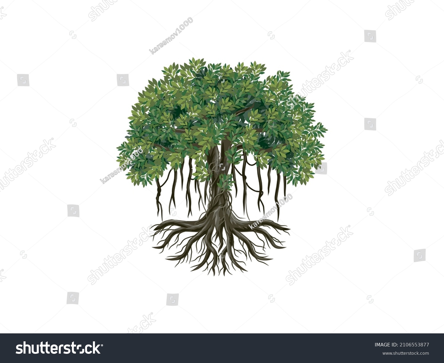 SVG of Ancient Banyan tree vector illustrations, hand drawn art isolated on white. svg