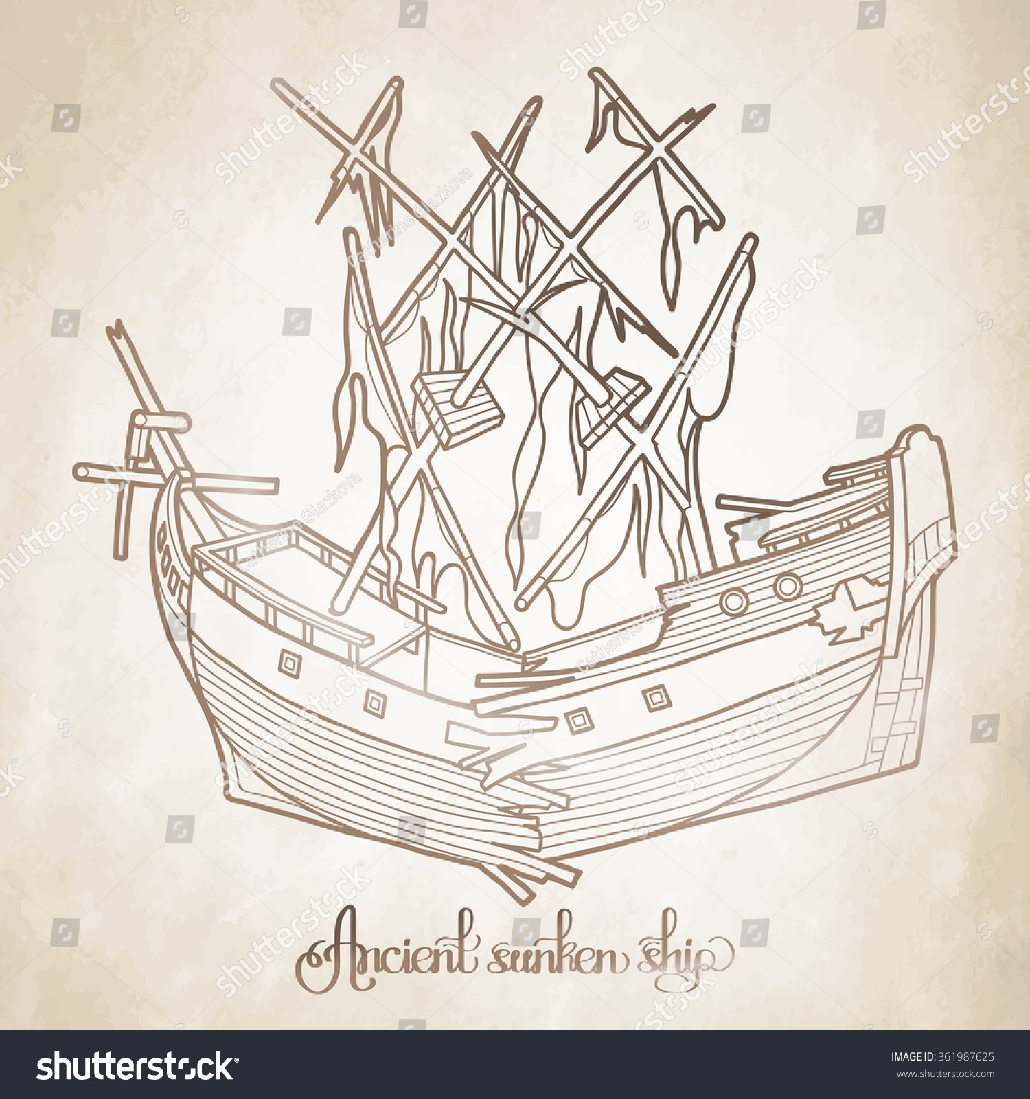 ancient broken sunken ship graphic vector stock vector 361987625 ancient broken sunken ship graphic vector stock vector 361987625