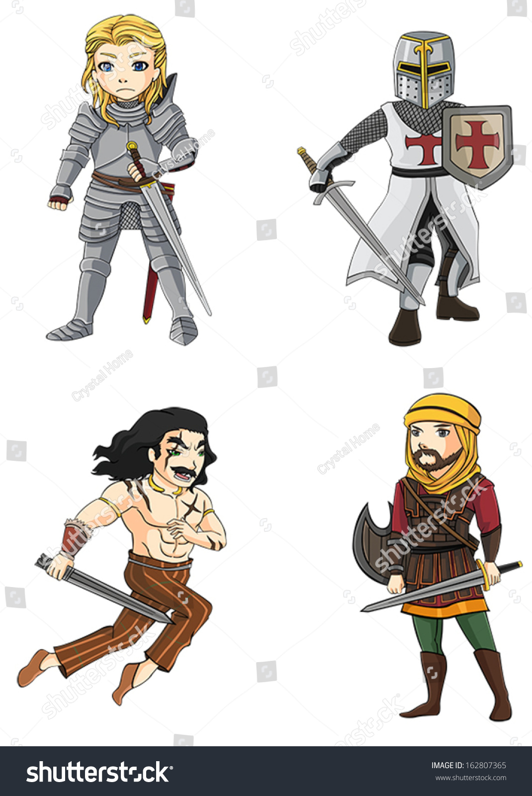 Ancient Cartoon Male Warriors Fighters Soldier Stock Vector 162807365 ...