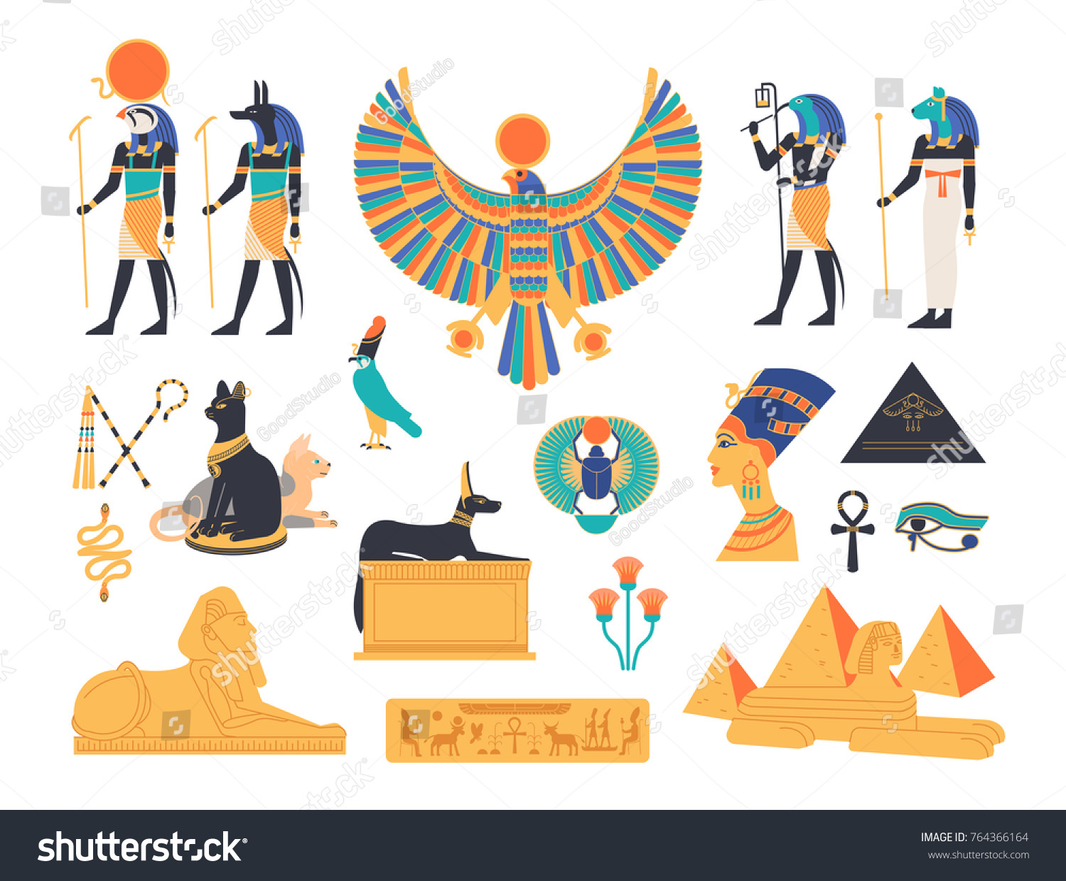 Ancient Egypt Collection Gods Deities Mythological Stock