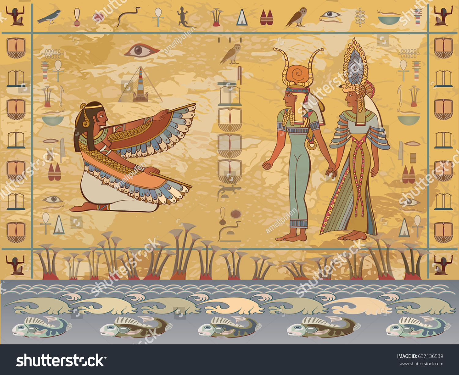 Ancient Egypt Egyptian Gods Pharaohs Hieroglyphic Stock Vector 