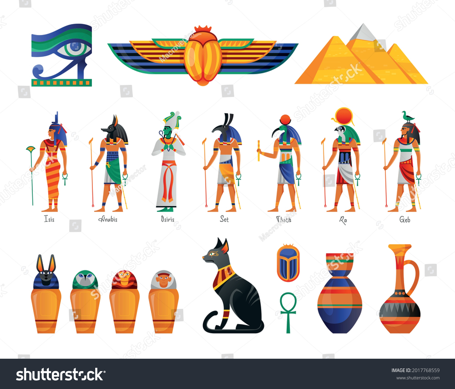 Ancient Egypt Gods Pyramids Mummies Pottery Stock Vector (royalty Free 