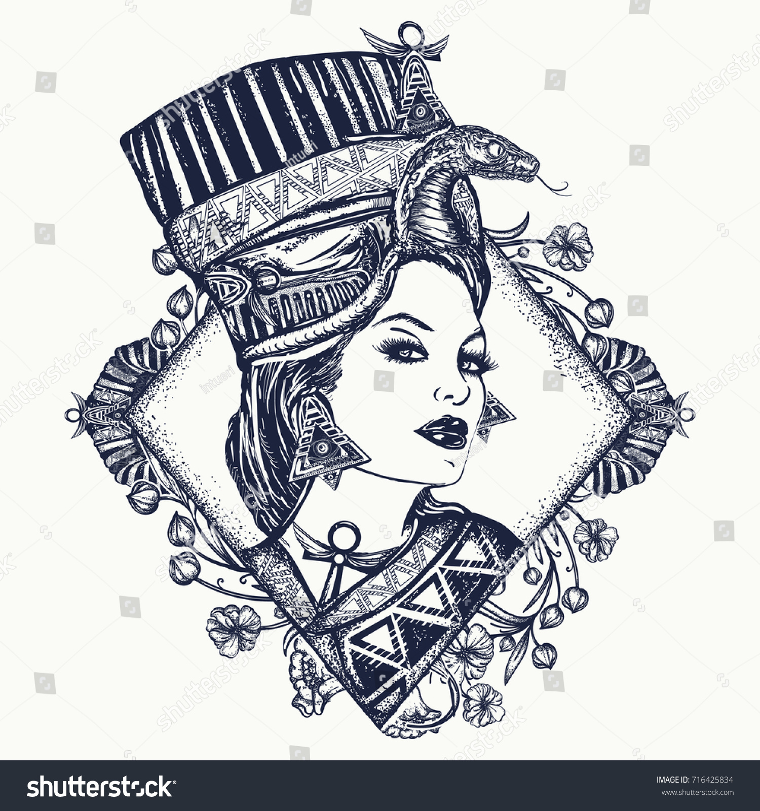 Ancient Egypt Queen Nefertiti Art Nouveau Stock Vector Royalty Free