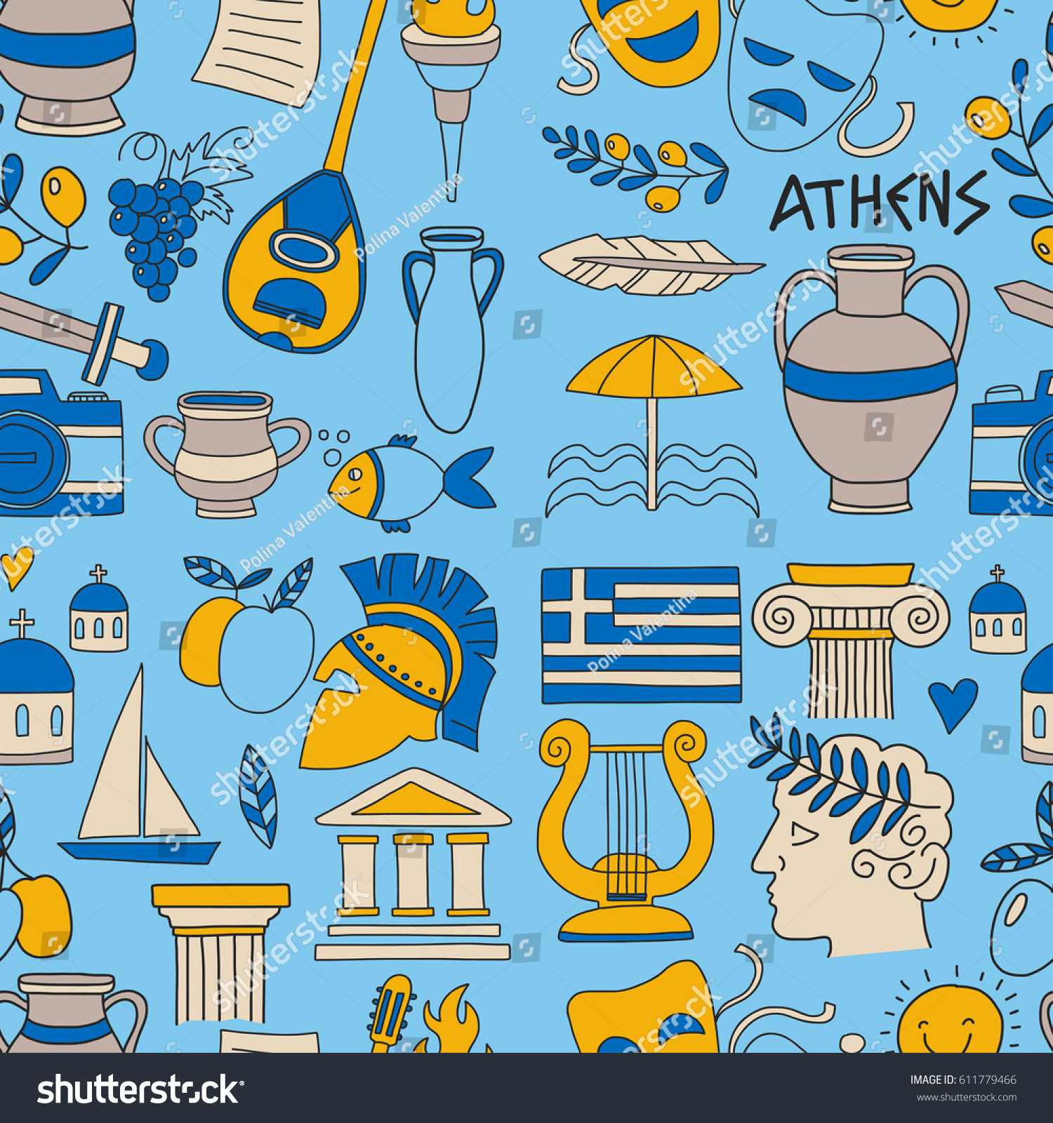 Ancient Greece Vector Elements Doodle Style Stock Vector (Royalty Free ...