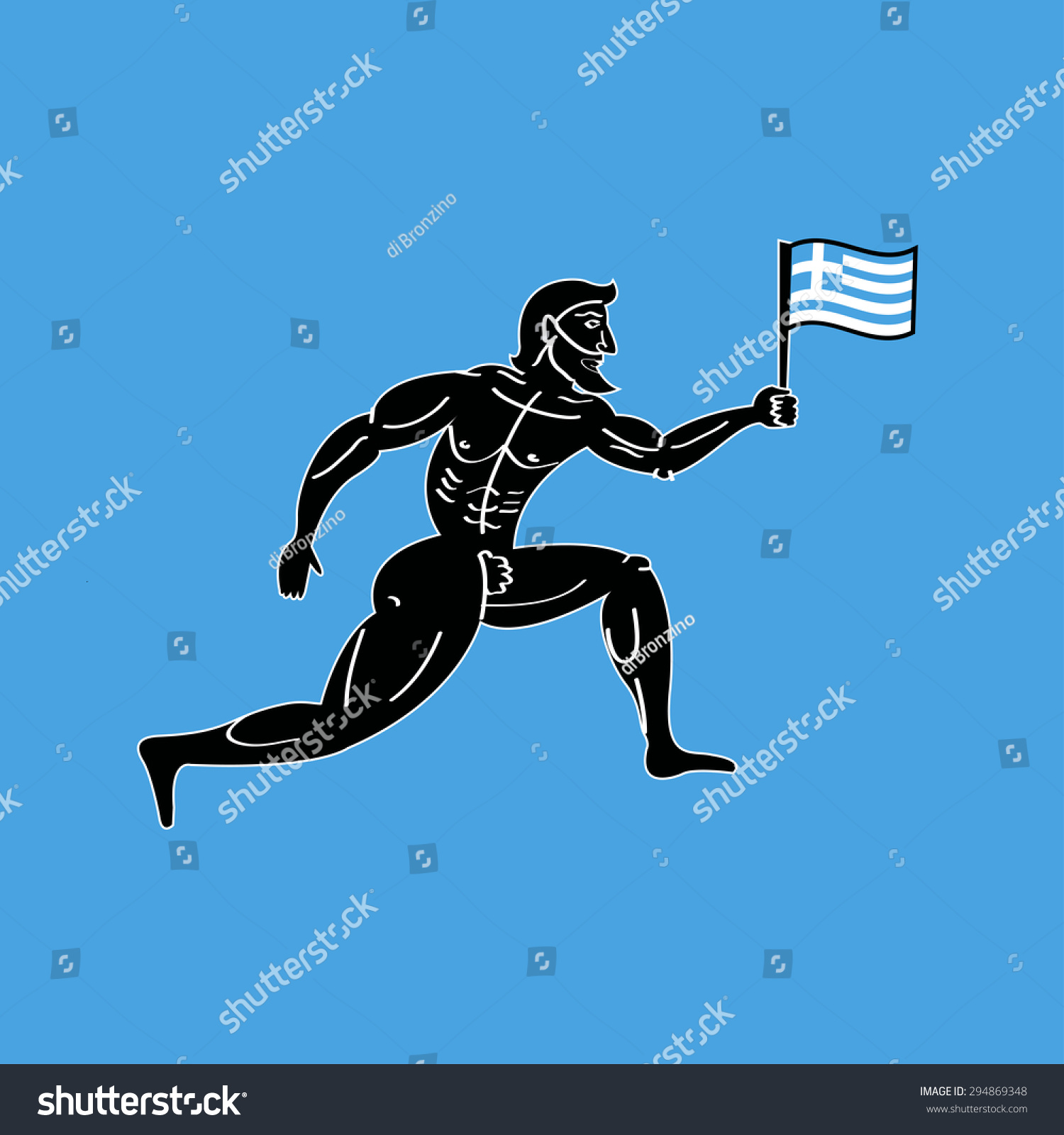 Ancient Greek Athletic Runner With National Flag Of Greece Stock Vector ...