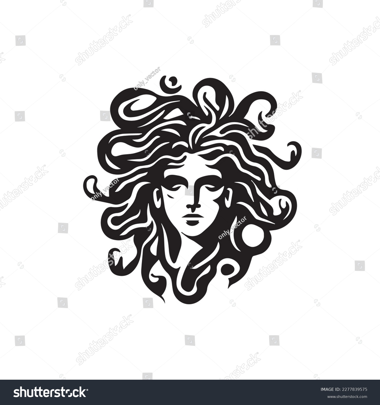 SVG of Ancient greek Gorgon Medusa, woman head logo. Vector illustration of female face. Silhouette svg, only black and white. svg