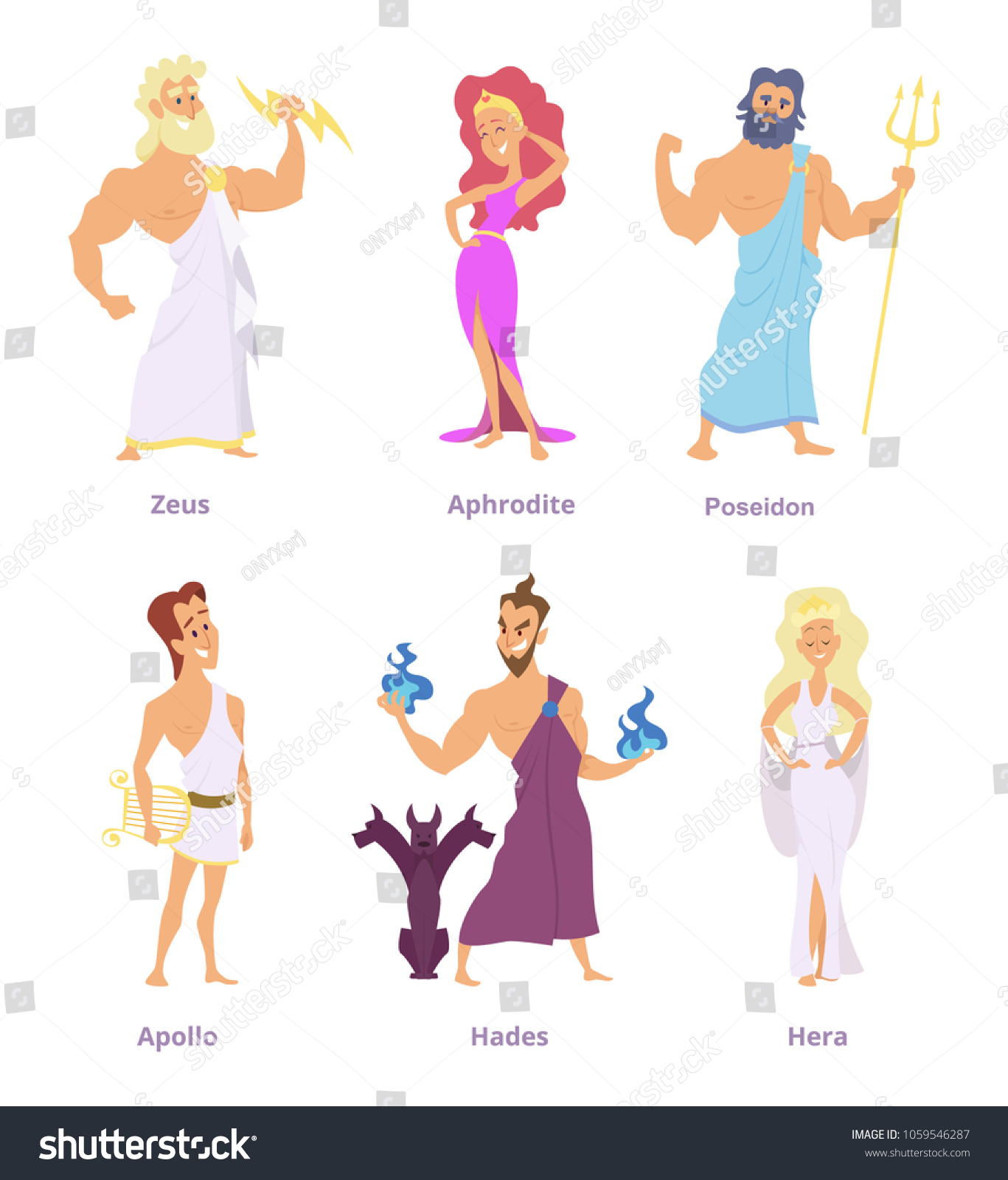 Ancient Greek Mythology Gods Goddesses Olympus Stock Vector